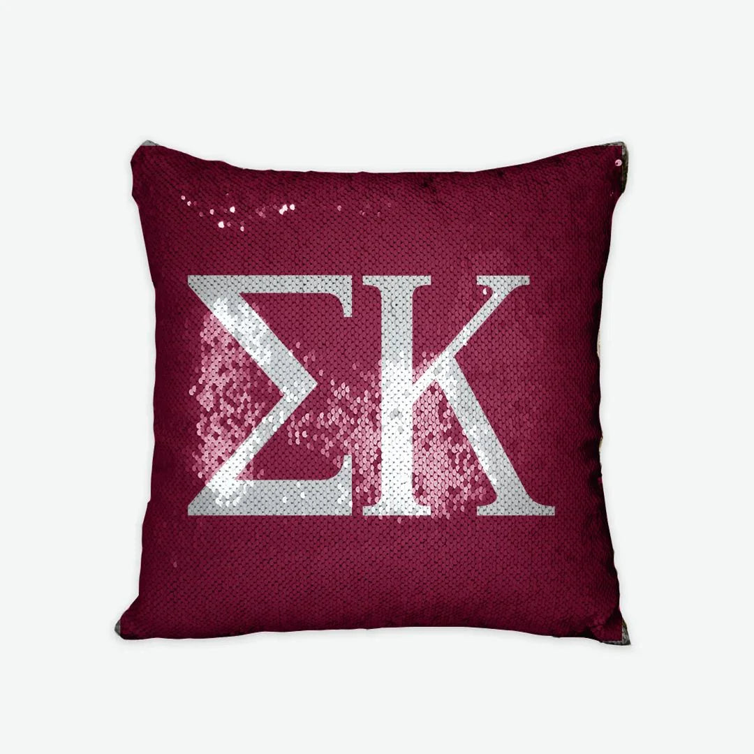 Sigma Kappa Sequin Pillow Cover Greek Letters Maroon