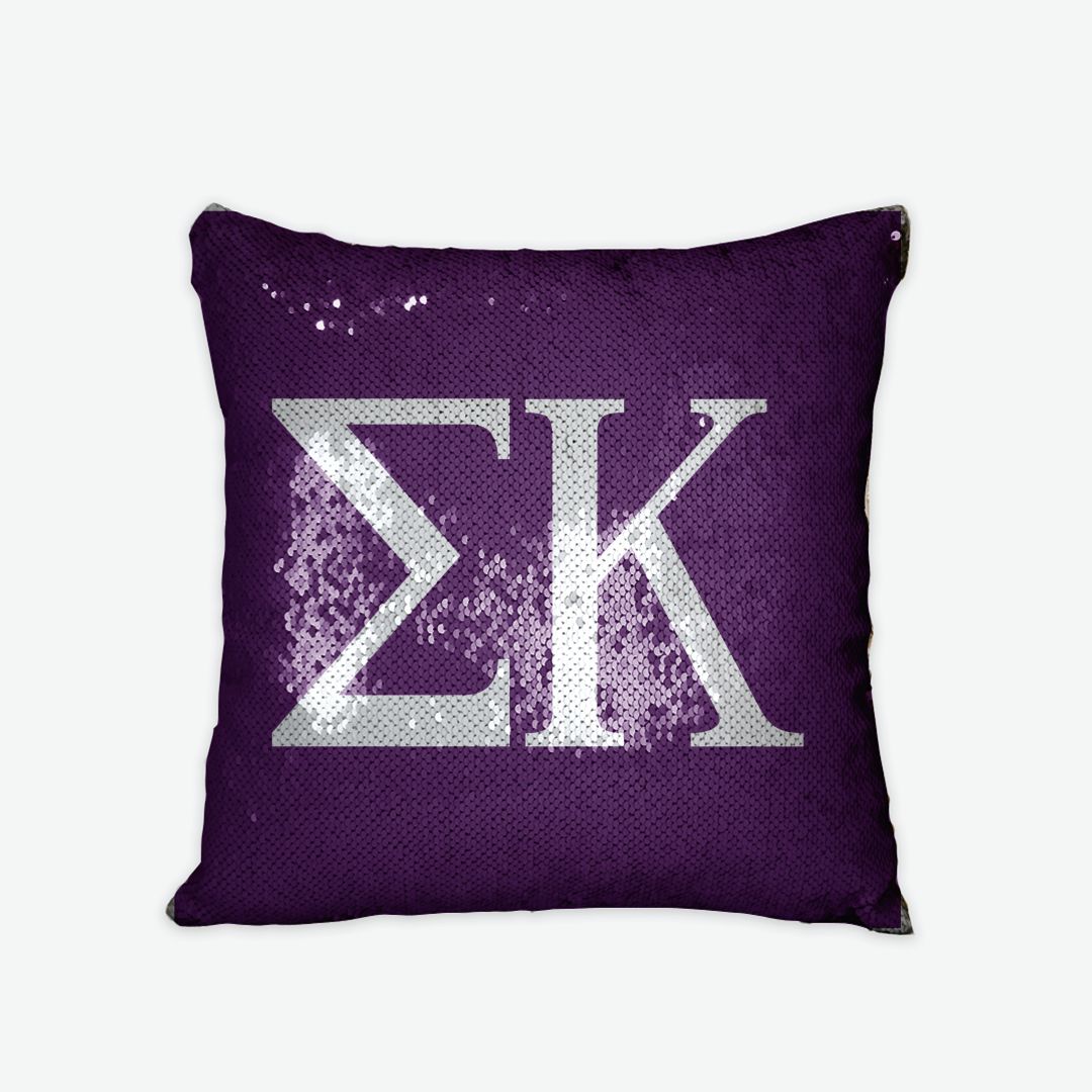 Sigma Kappa Sequin Pillow Cover Greek Letters Purple