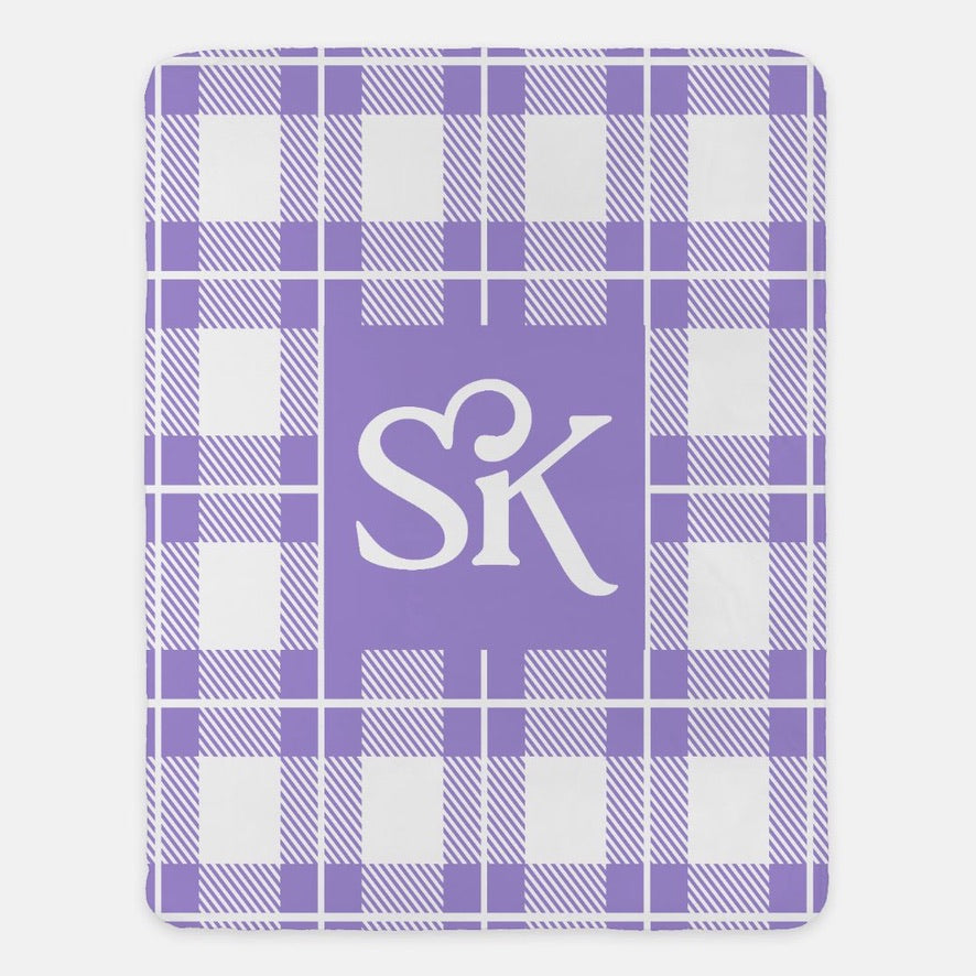 Sigma Kappa XL 60x80 Plaid Sherpa Throw Blanket SK Logo Lavender