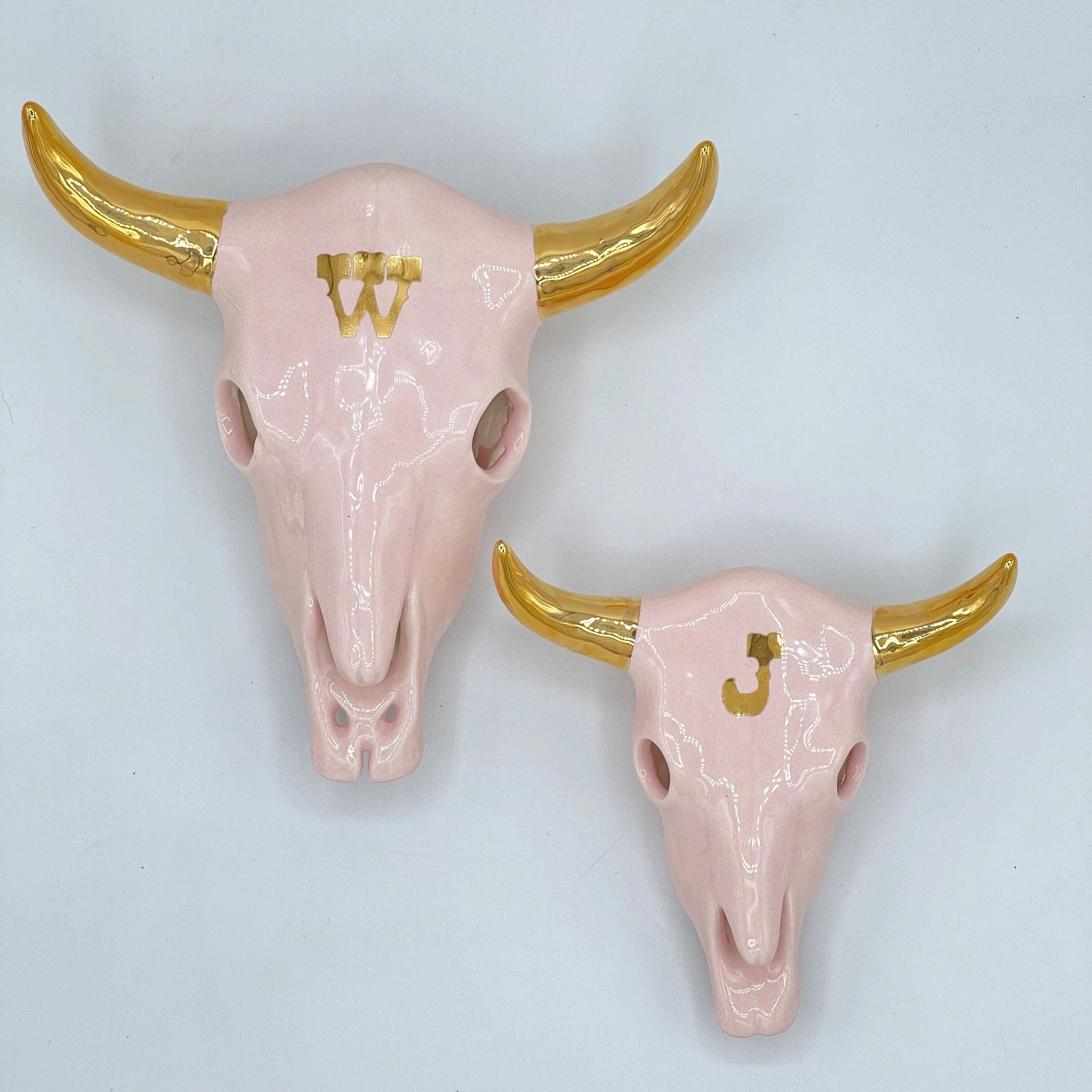 Personalized Monogrammed Cow Skull with Gold Accent | Dorm Decor