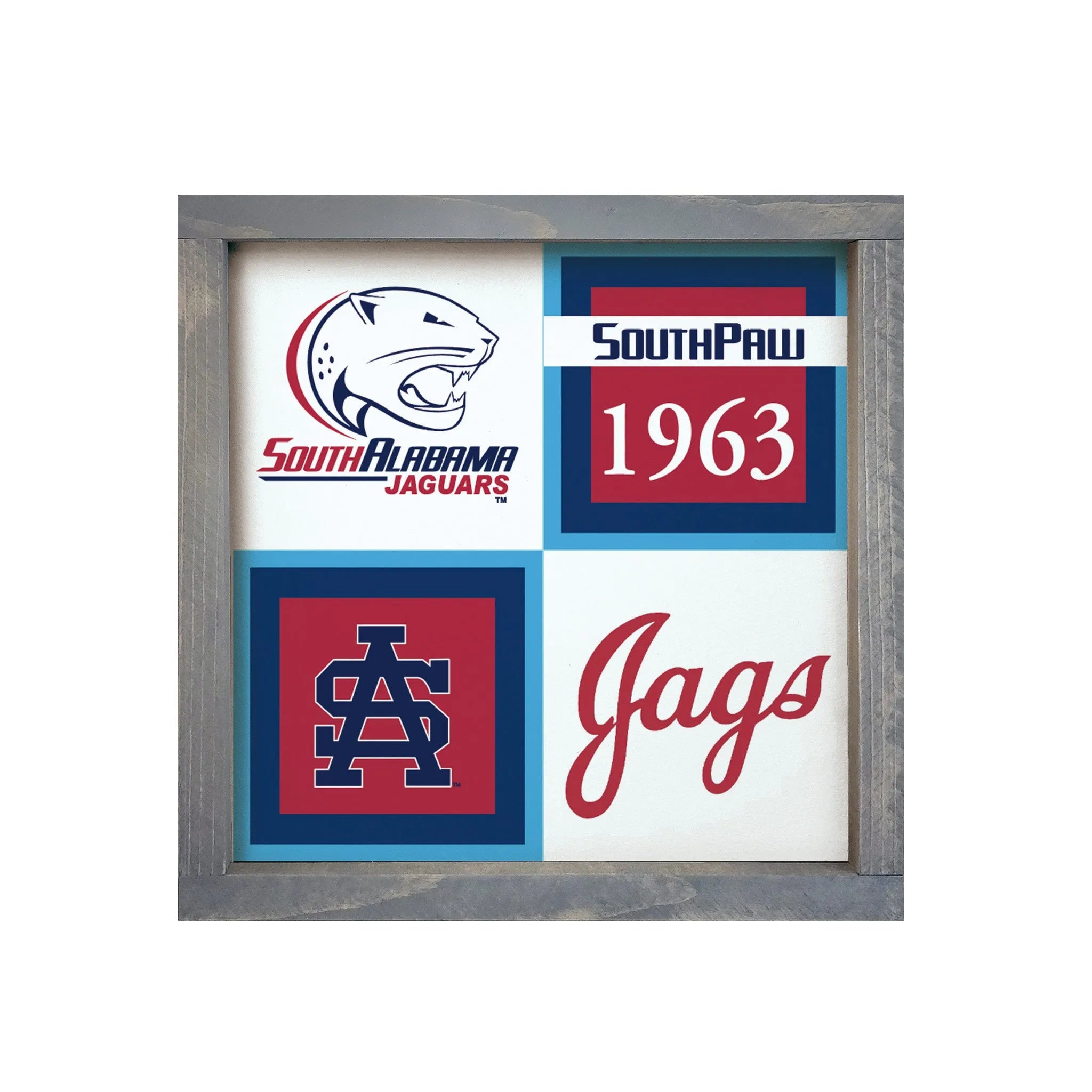 University of South Alabama Wood Sign - Classic Colorblock - 12"x12" | Official Merchandise | Custom Gifts | Festive Fit Home