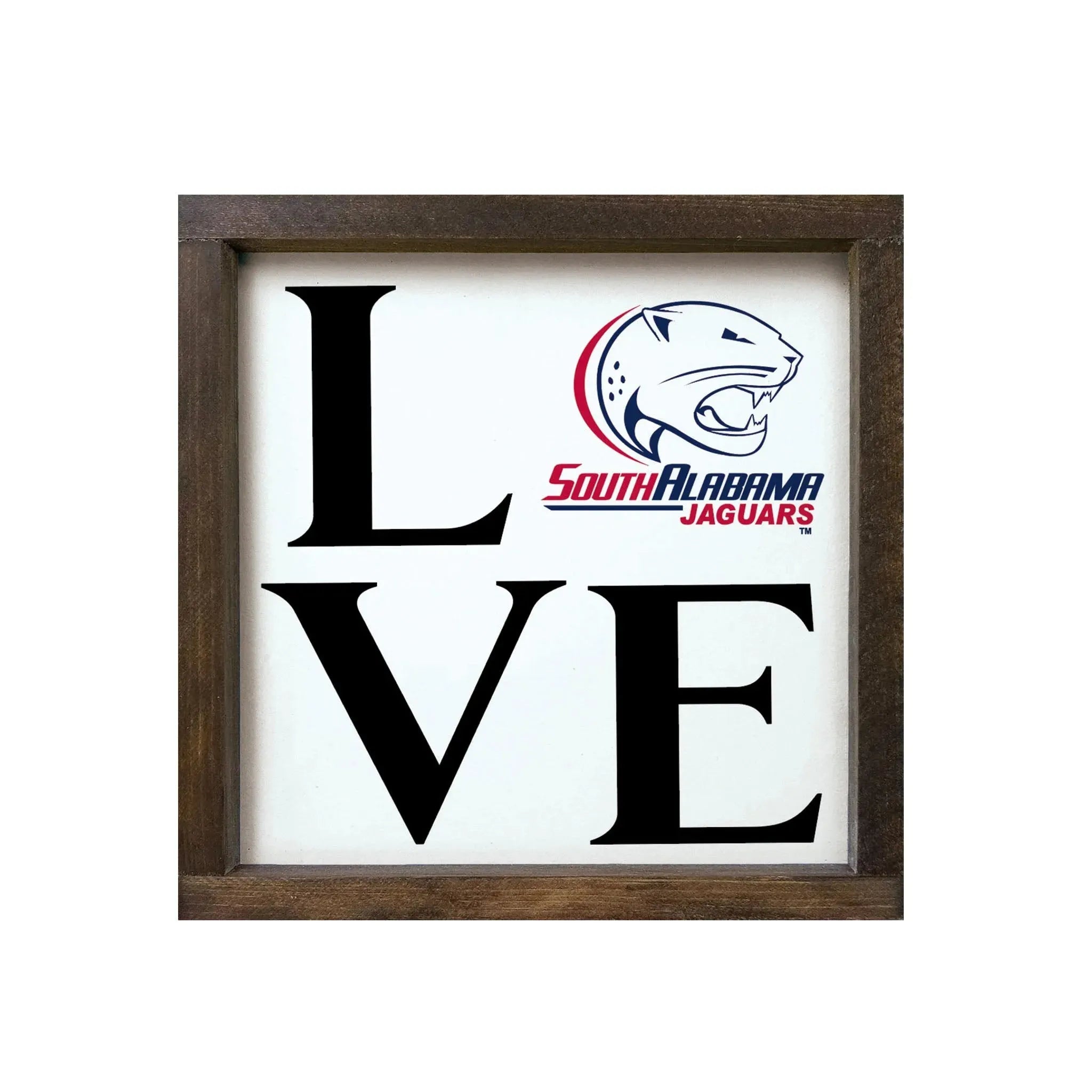 University of South Alabama 12x12 Wood Sign - "LOVE" - 12"x12" Wall Art & Signs