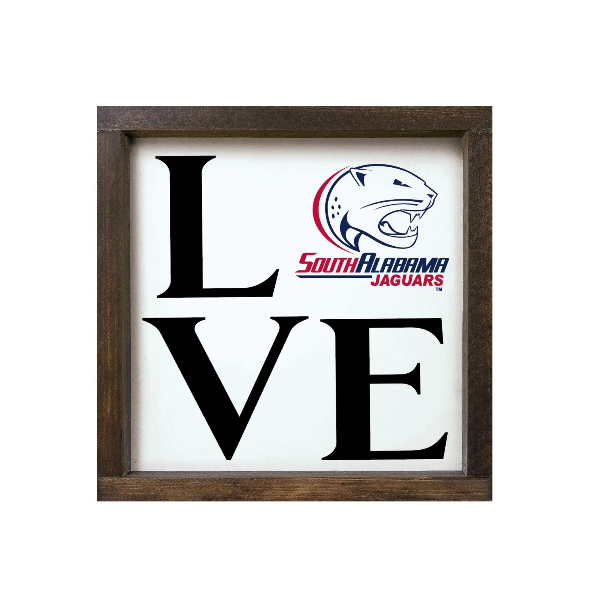 University of South Alabama Wood Sign - "LOVE" - 12"x12" | Gifts and Merchandise | Festive Fit Home