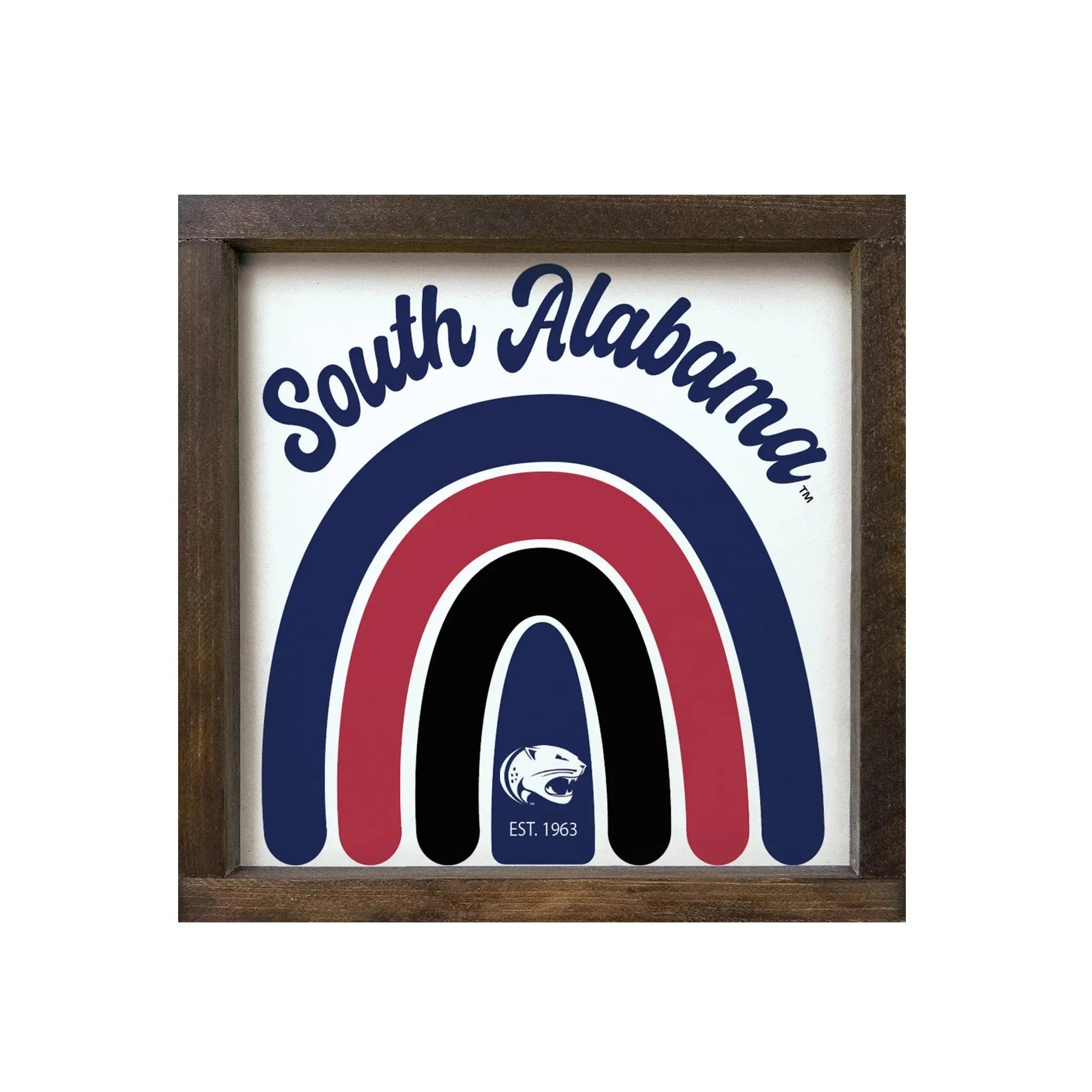 University of South Alabama 12x12 Wood Framed Sign - Rainbow Walnut Stain Wall Art & Signs