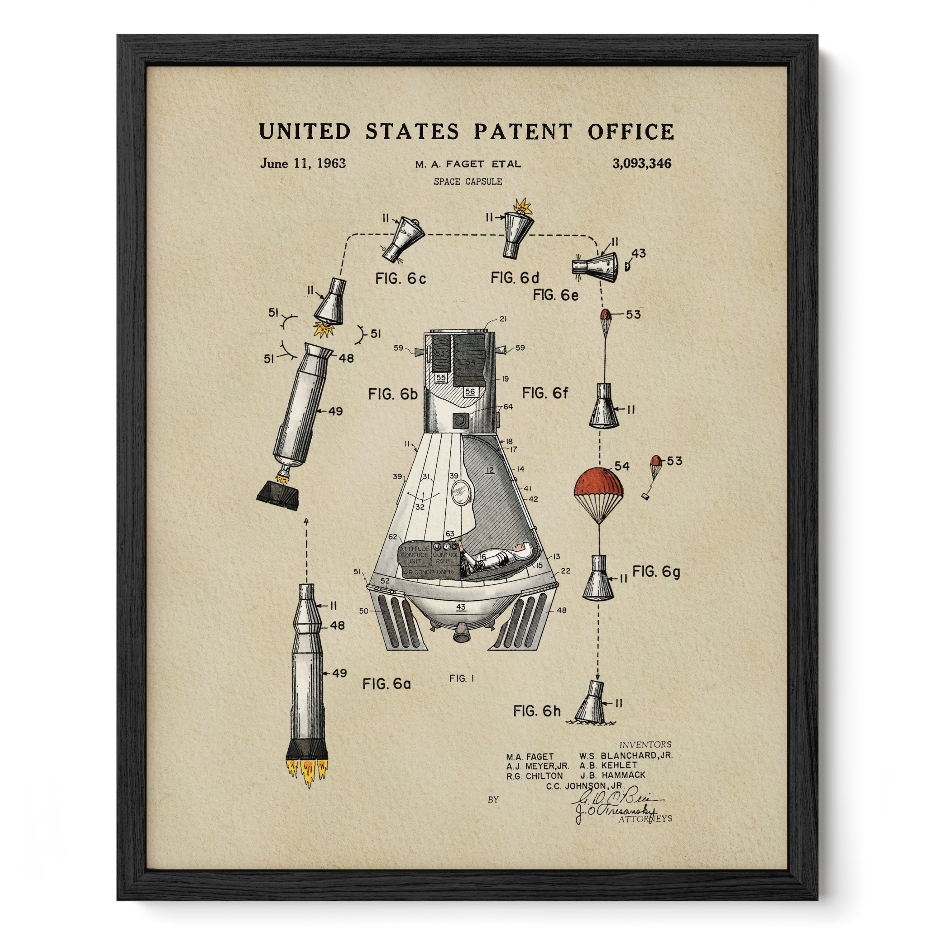 Space Capsule US Patent Art Print | Wall Art | Dorm Decor for Guys