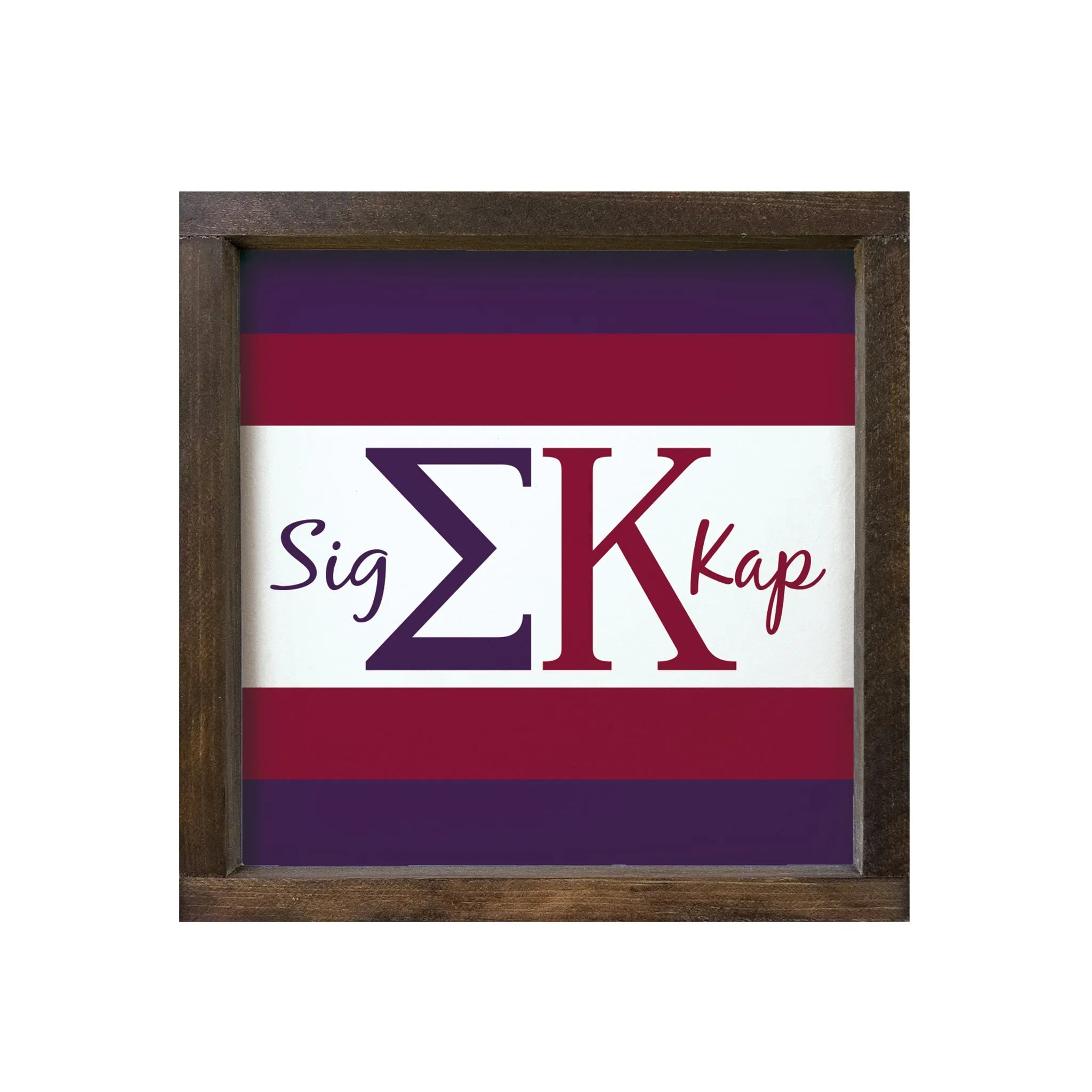 Sigma Kappa Wood Framed Sign - Greek Letters - Stripes 12"x12" | Decor | Festive Fit Home