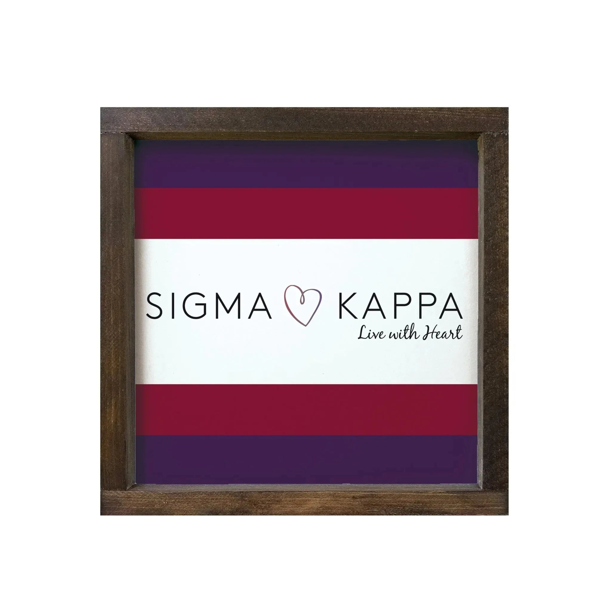 Sigma Kappa 12x12 Wood Framed Sign - Traditional Stripes Walnut Stain Wall Art & Signs