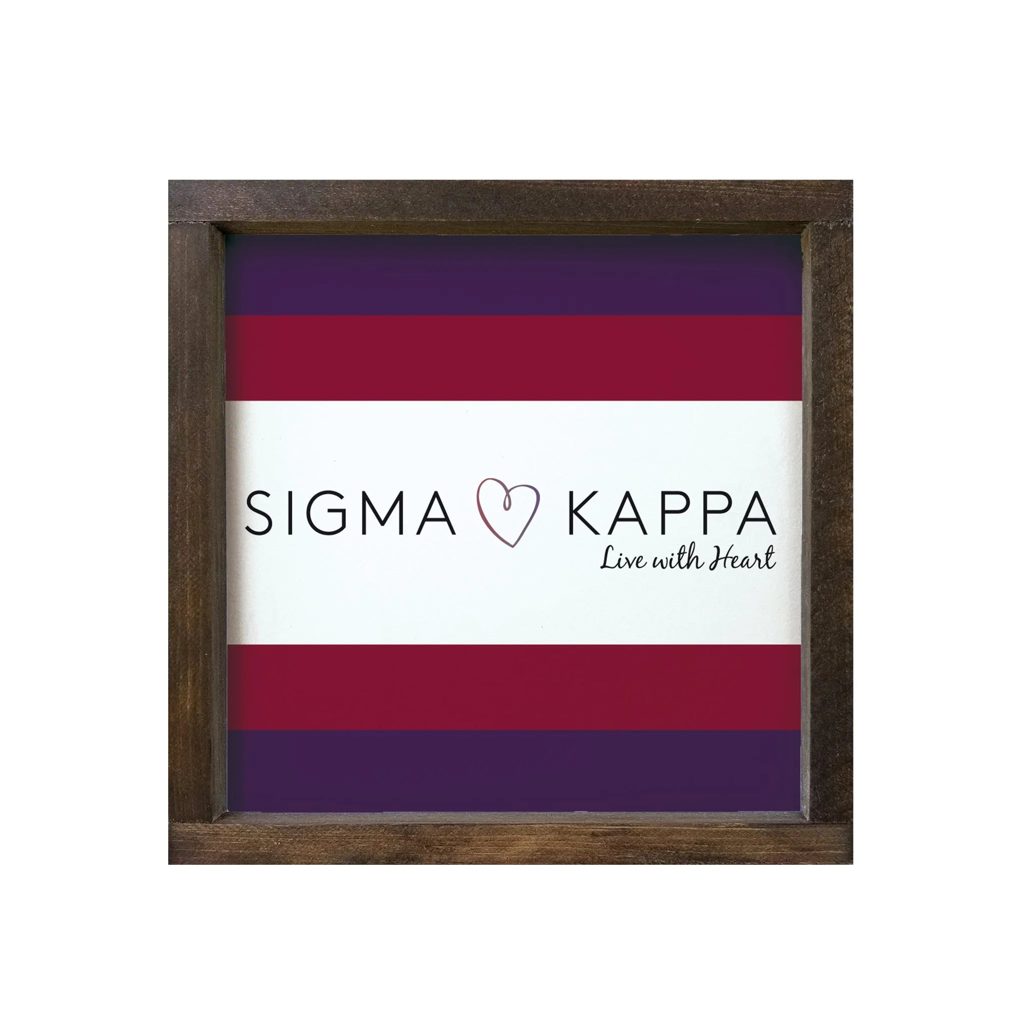 Sigma Kappa Wood Framed Sign - Traditional Stripes - 12"x12" | Custom Gifts | Dorm Decor | Festive Fit Home