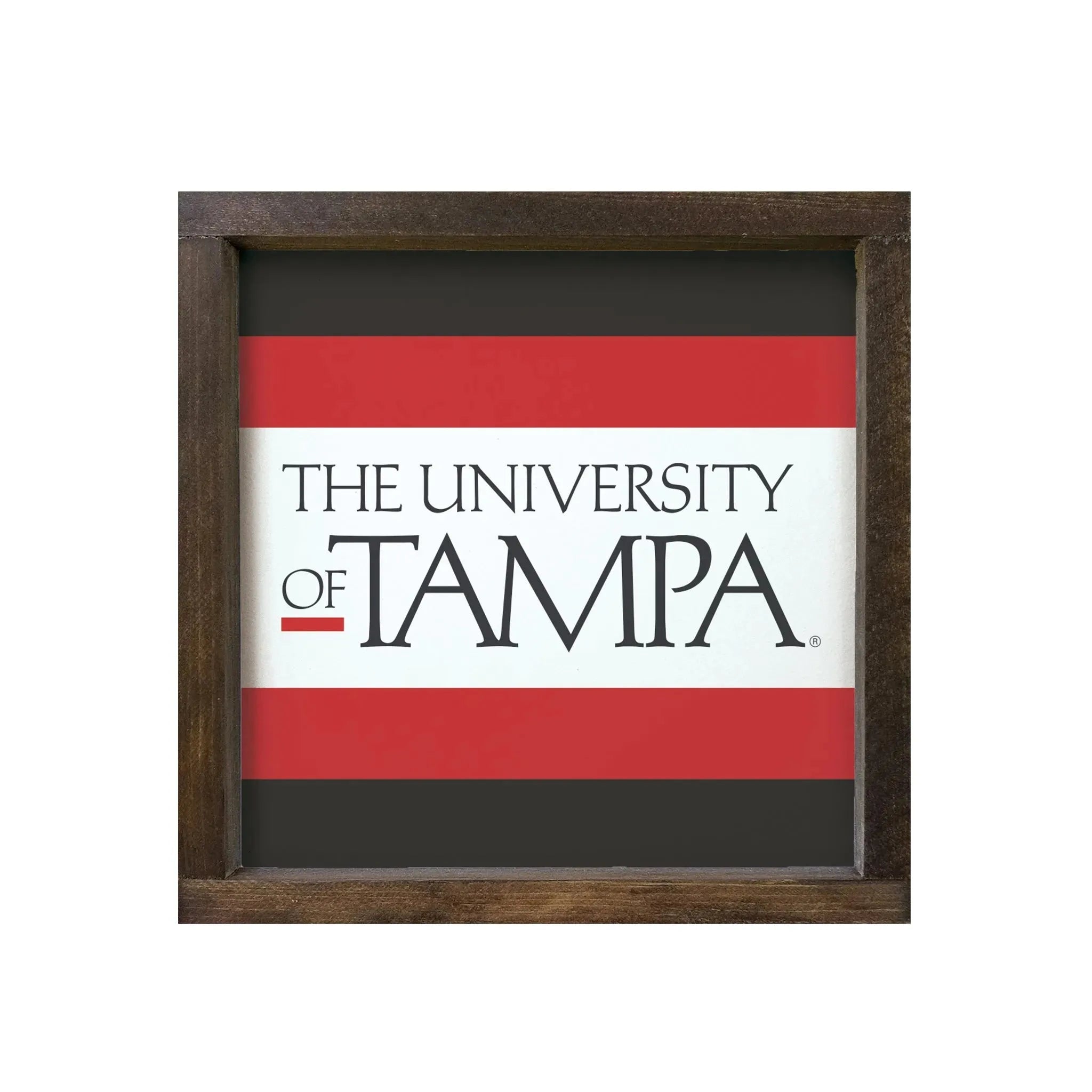 University of Tampa Sign - Traditional Stripes - 12"x12" Walnut Stain Wall Art & Signs