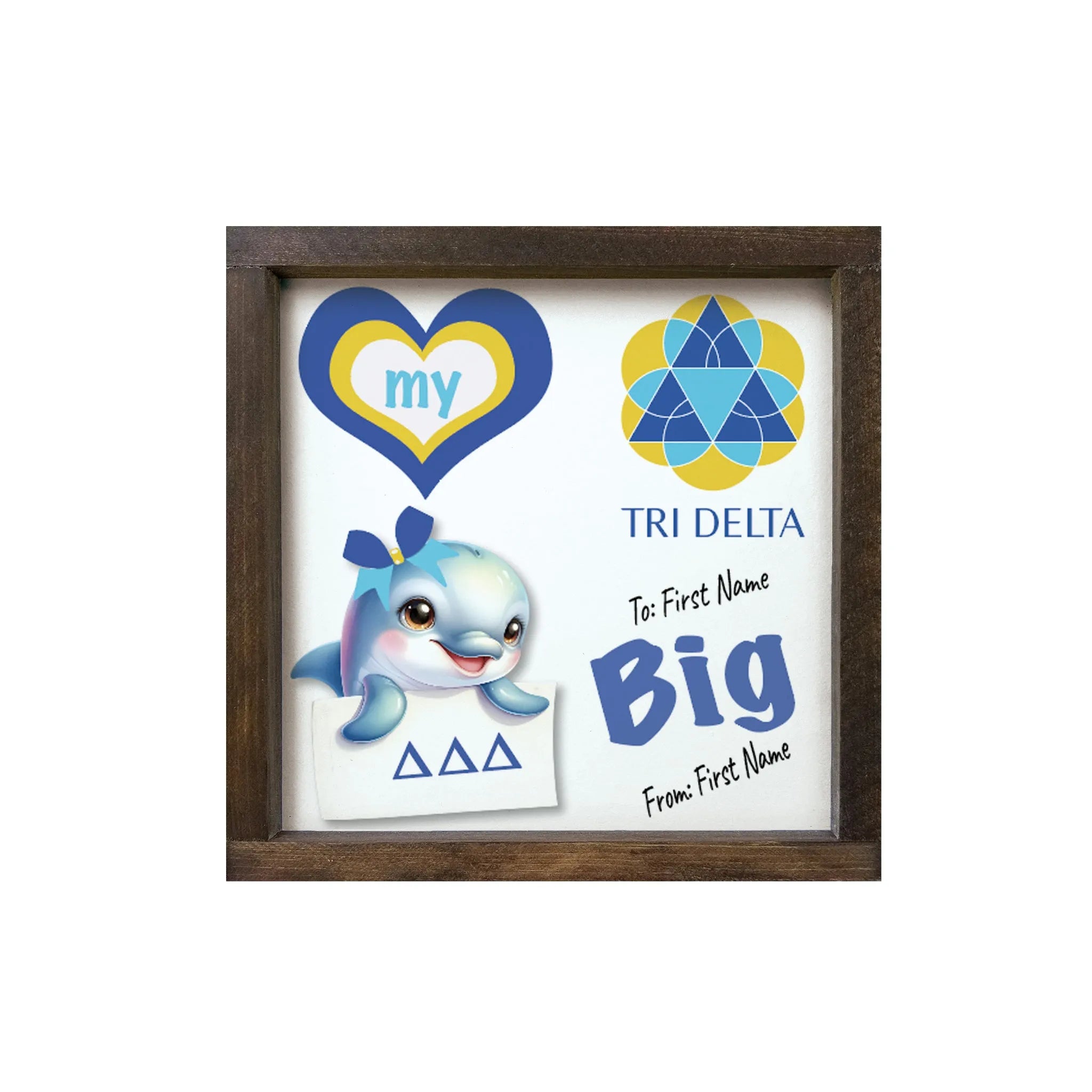 Tri Delta Personalized 12x12 Love My Big Little Wood Framed Sign Big Walnut Stain Wall Art & Signs