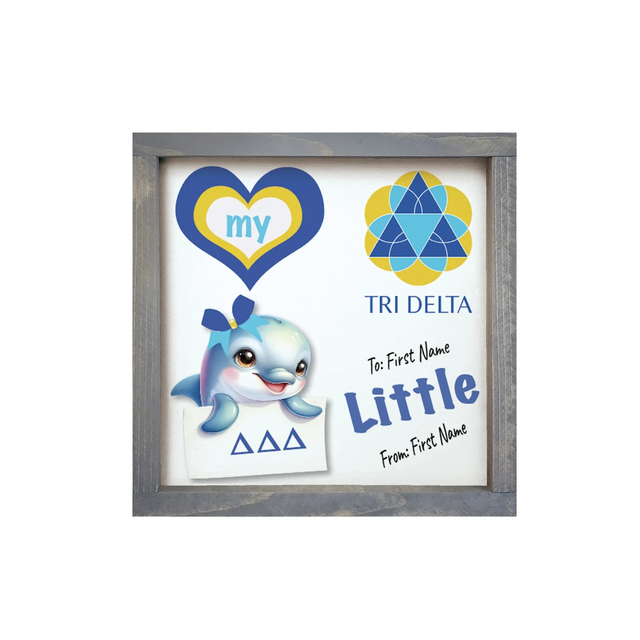 Tri Delta Personalized 12x12 Love My Big Little Wood Framed Sign Little Weathered Gray Wall Art & Signs