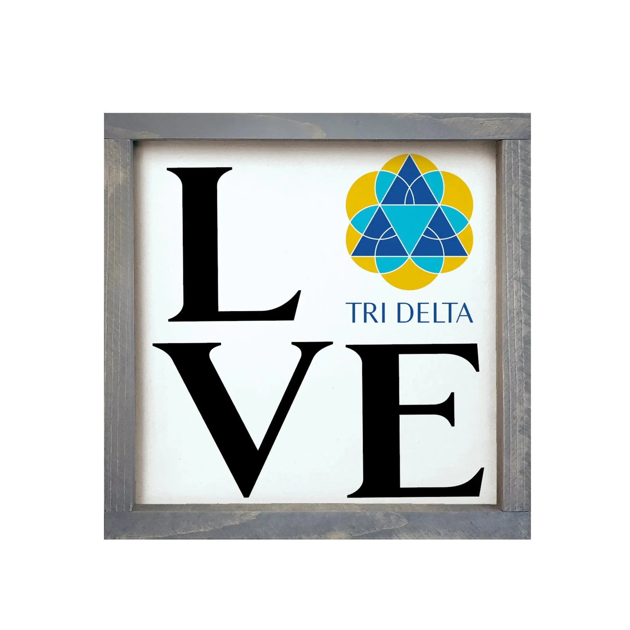 Tri Delta 12x12 "LOVE" Traditional Wood Framed Sign Weathered Gray Wall Art & Signs