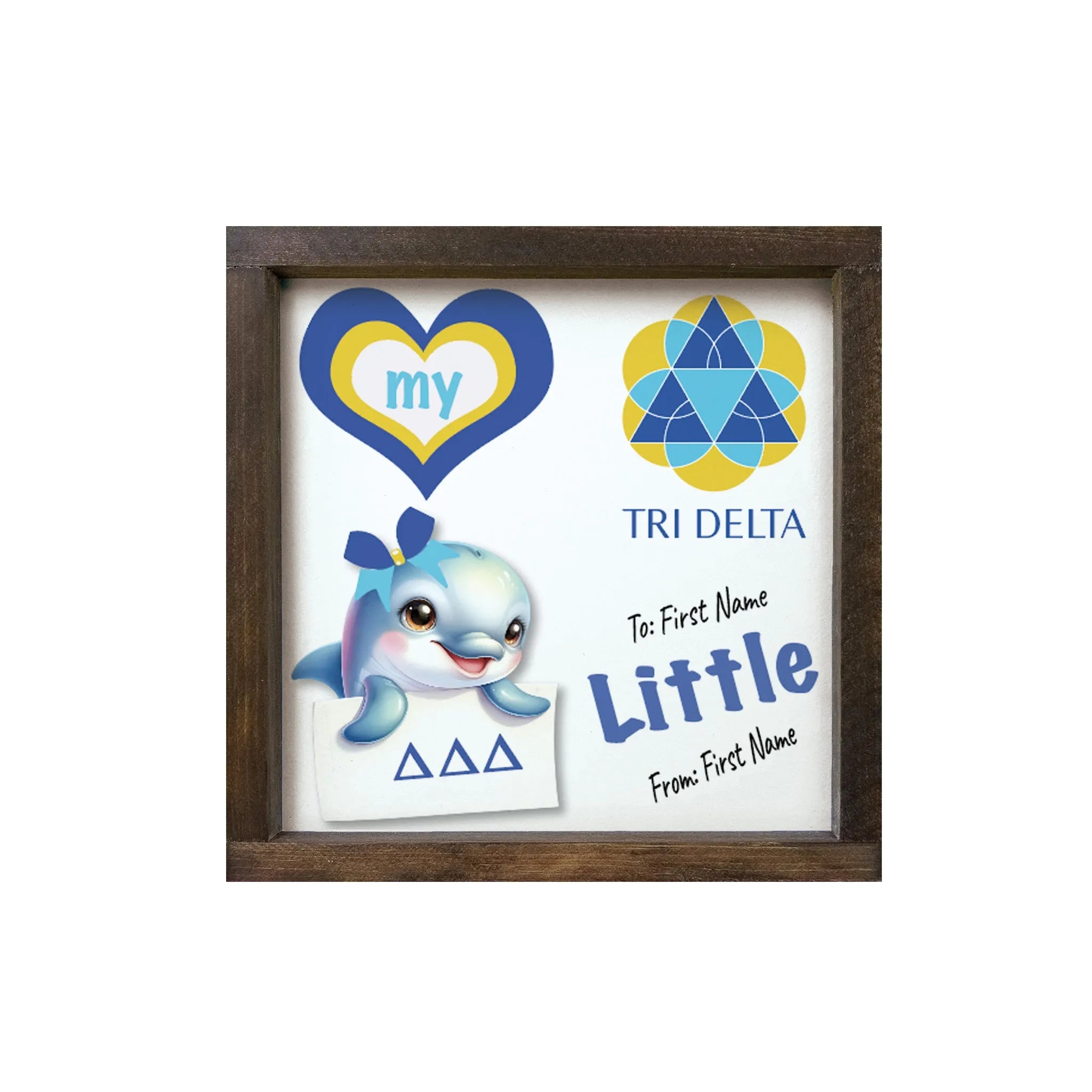 Tri Delta Personalized 12x12 Love My Big Little Wood Framed Sign Little Walnut Stain Wall Art & Signs