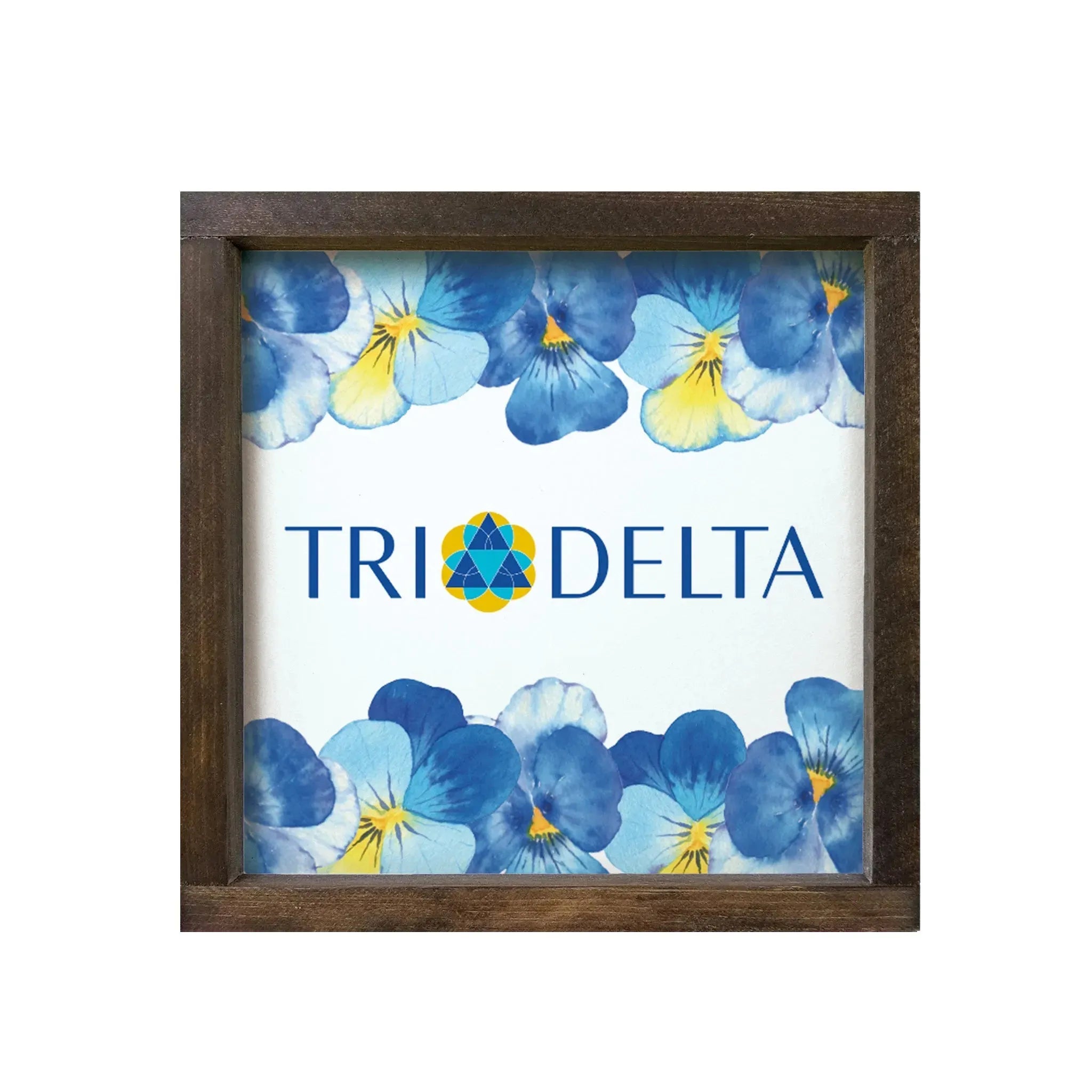 Tri Delta 12x12 Wood Framed Sign - Pansy Walnut Stain Wall Art & Signs