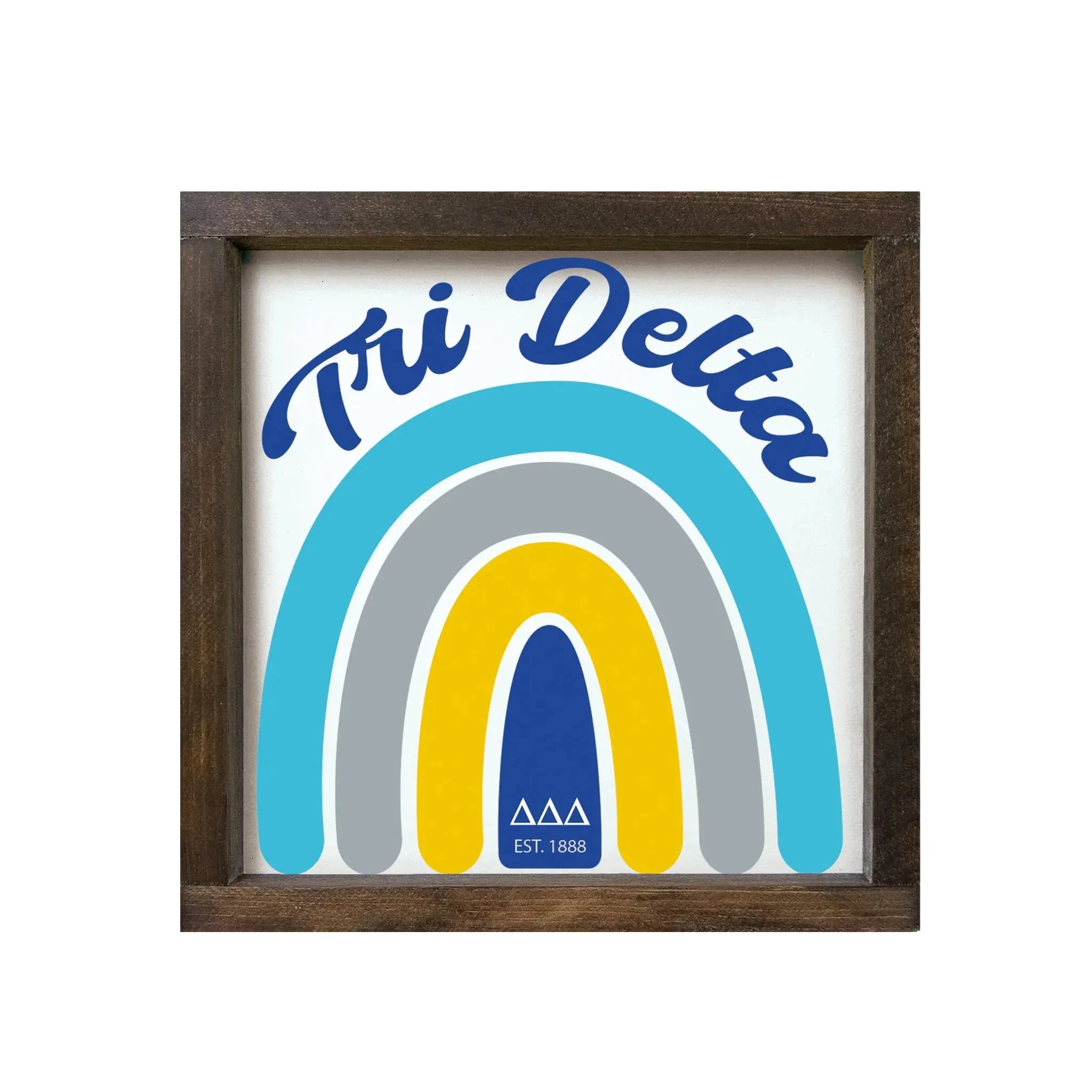 Tri Delta 12x12 Wood Framed Sign - Rainbow Walnut Stain Wall Art & Signs