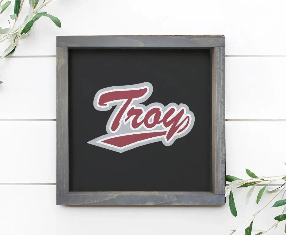 Troy University 12x12 Wood Framed Sign - Black Troy Script Wall Art & Signs