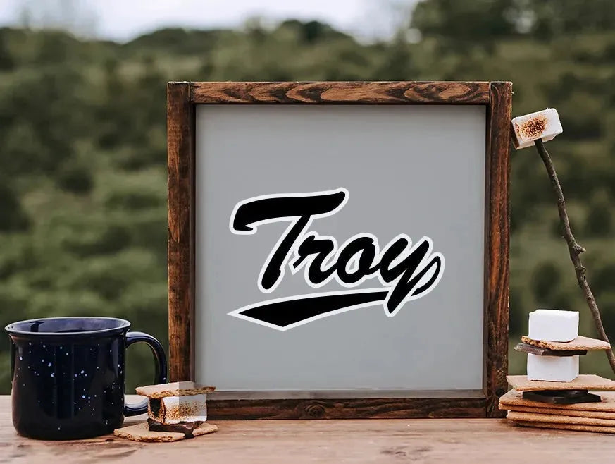 Troy University 12x12 Wood Framed Sign - Gray Troy Script Wall Art & Signs