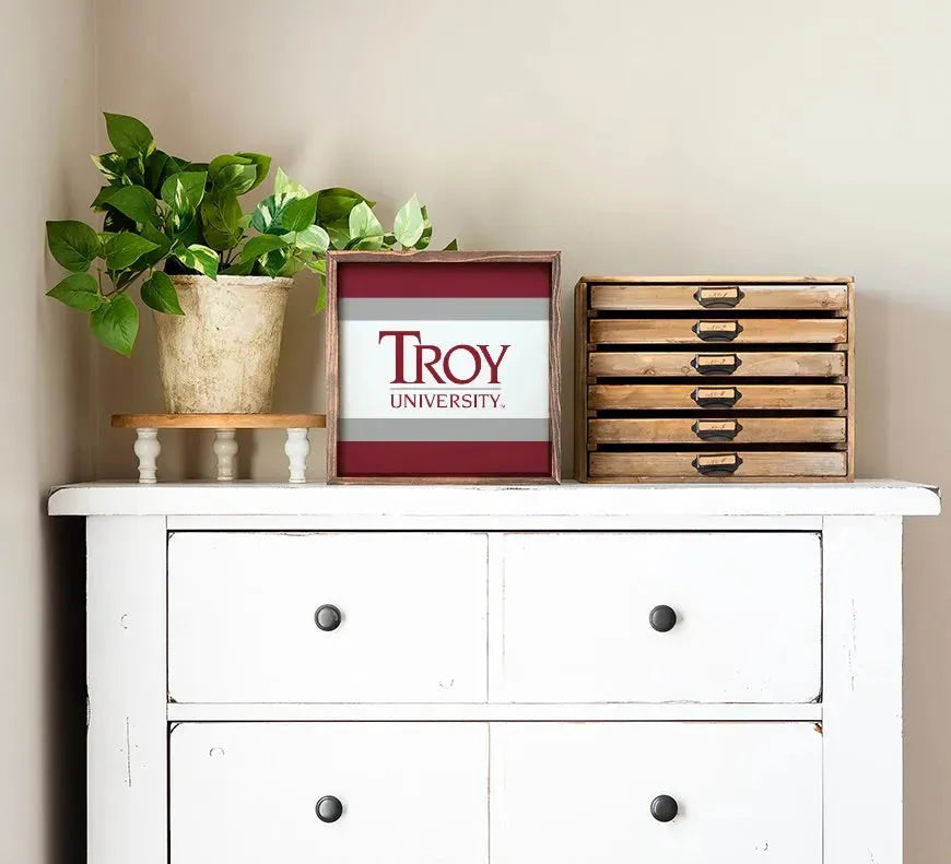 Troy University 12x12 Wood Framed Sign - Traditional Stripes Wall Art & Signs