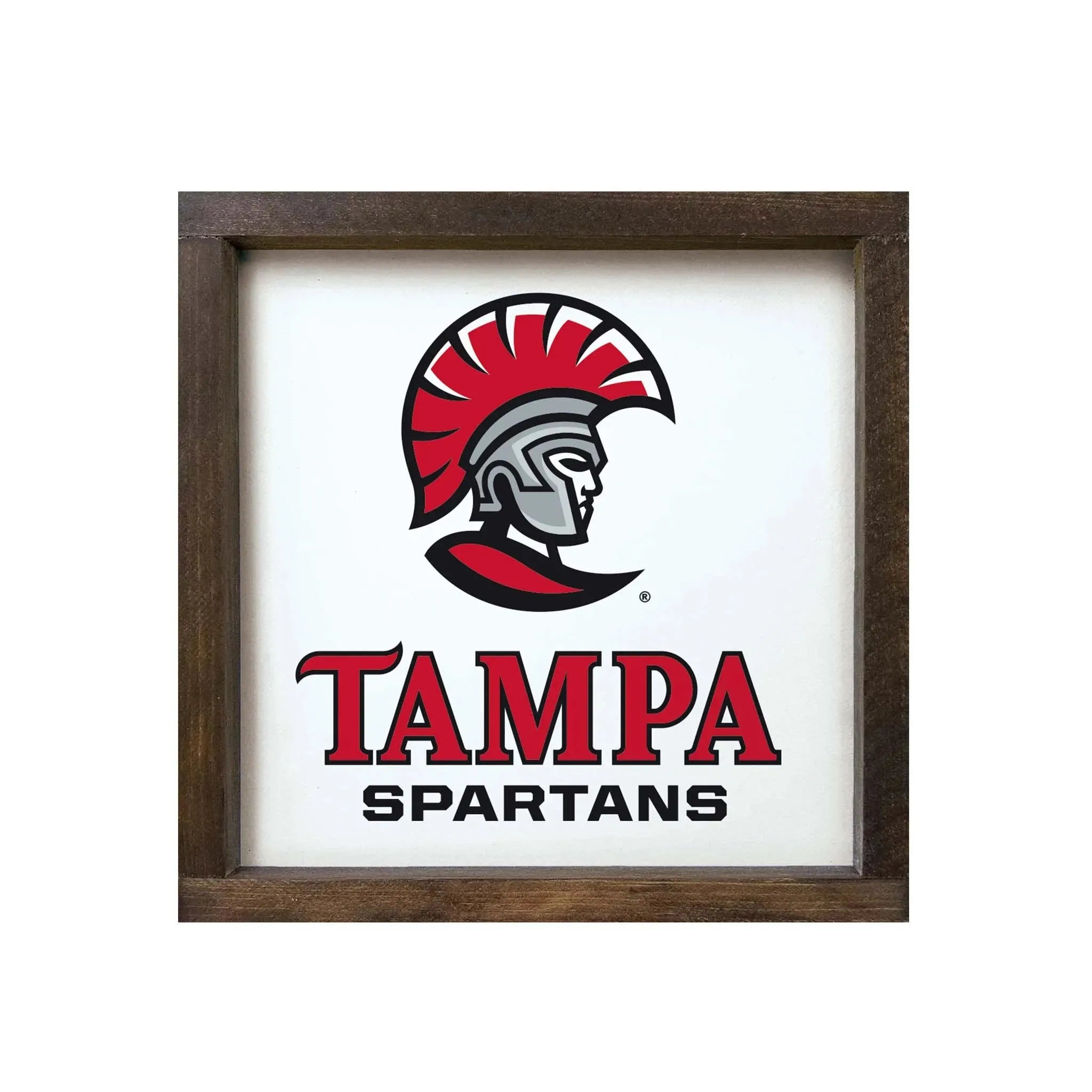 Tampa Spartans Wood Framed Sign - 12"x12" Walnut Stain Wall Art & Signs