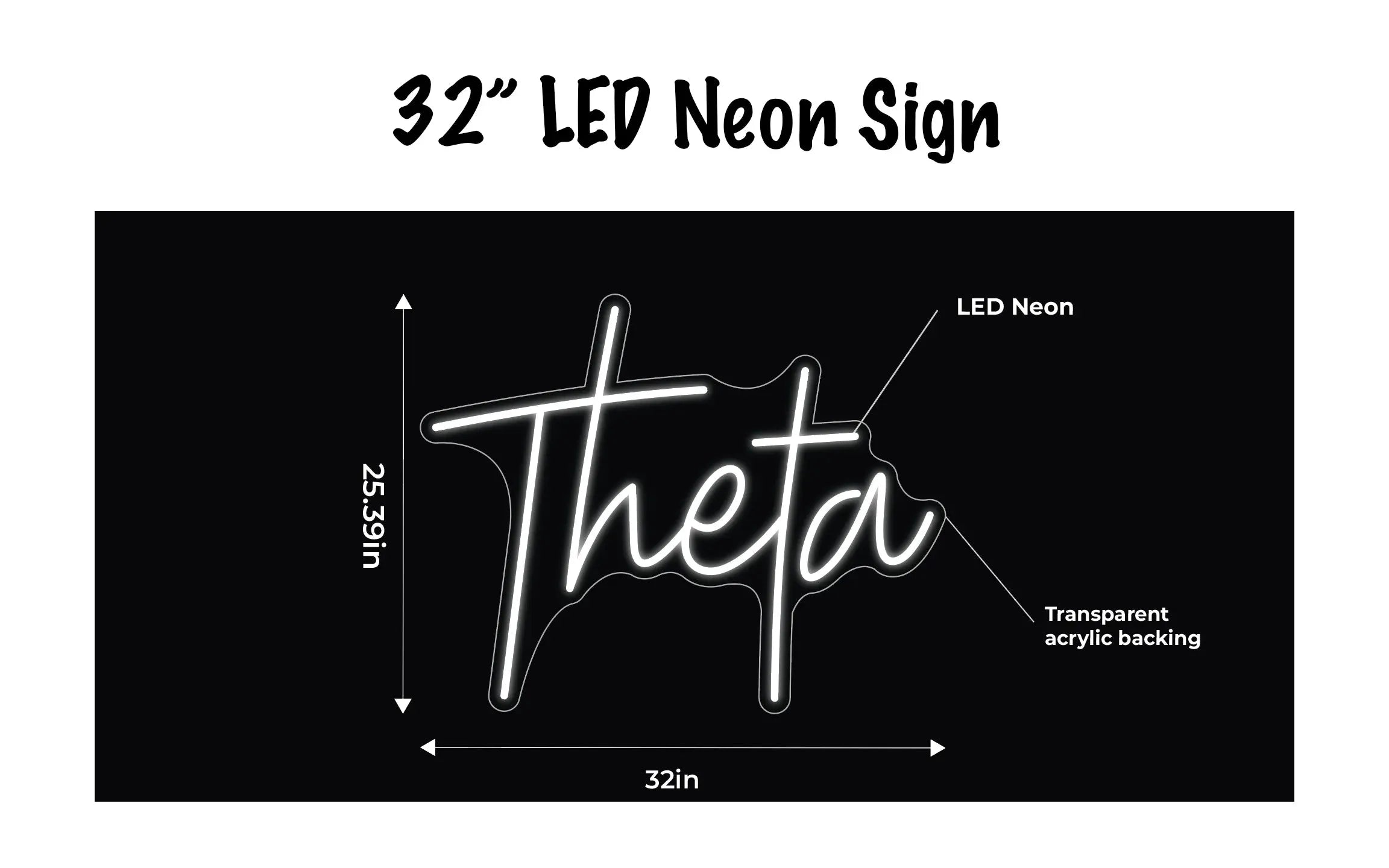 Theta LED Neon Sign w/ Dimmer Neon Signs