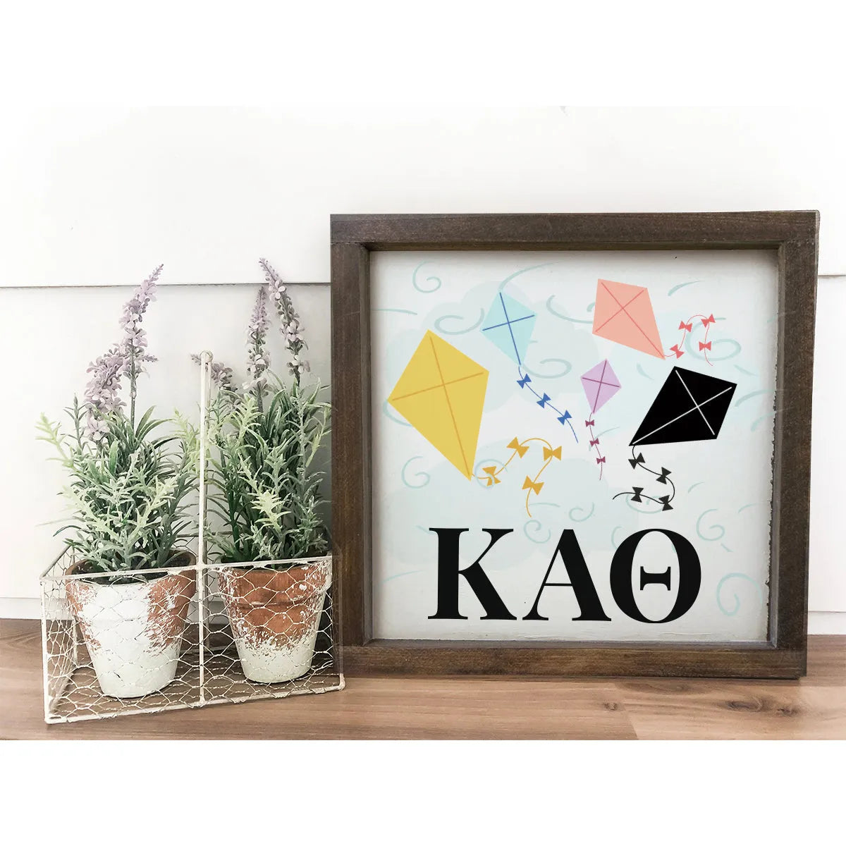 Kappa Alpha Theta Wood Framed Sign 12x12 - Kites | Custom Dorm Decor