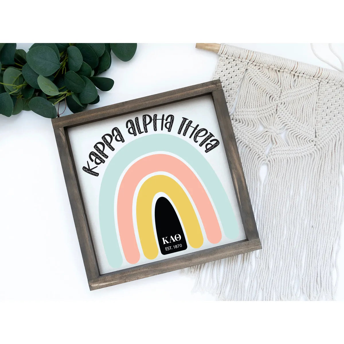 Kappa Alpha Theta 12x12 Rainbow Wood Framed Sign | Custom Gifts | Campus Greek Fit