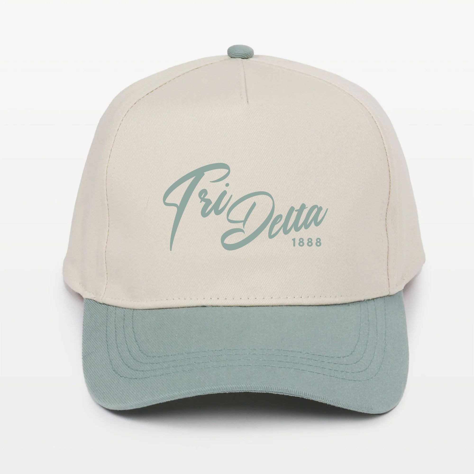 Tri Delta Embroidered Two Tone Baseball Cap Hat Script 1888 Green