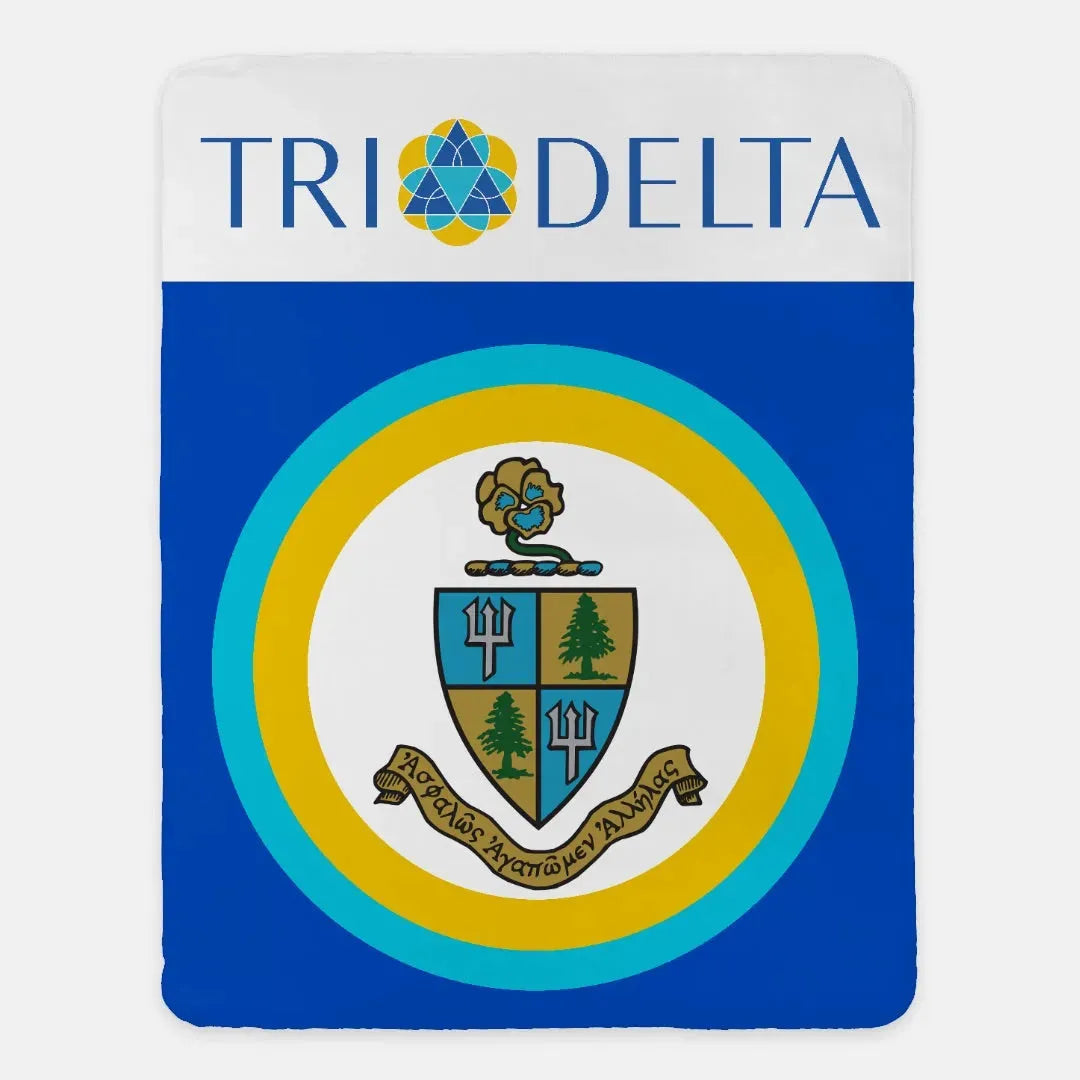Tri Delta XL 60x80 Sherpa Blanket - Wide Band Coat of Arms Throw Blankets