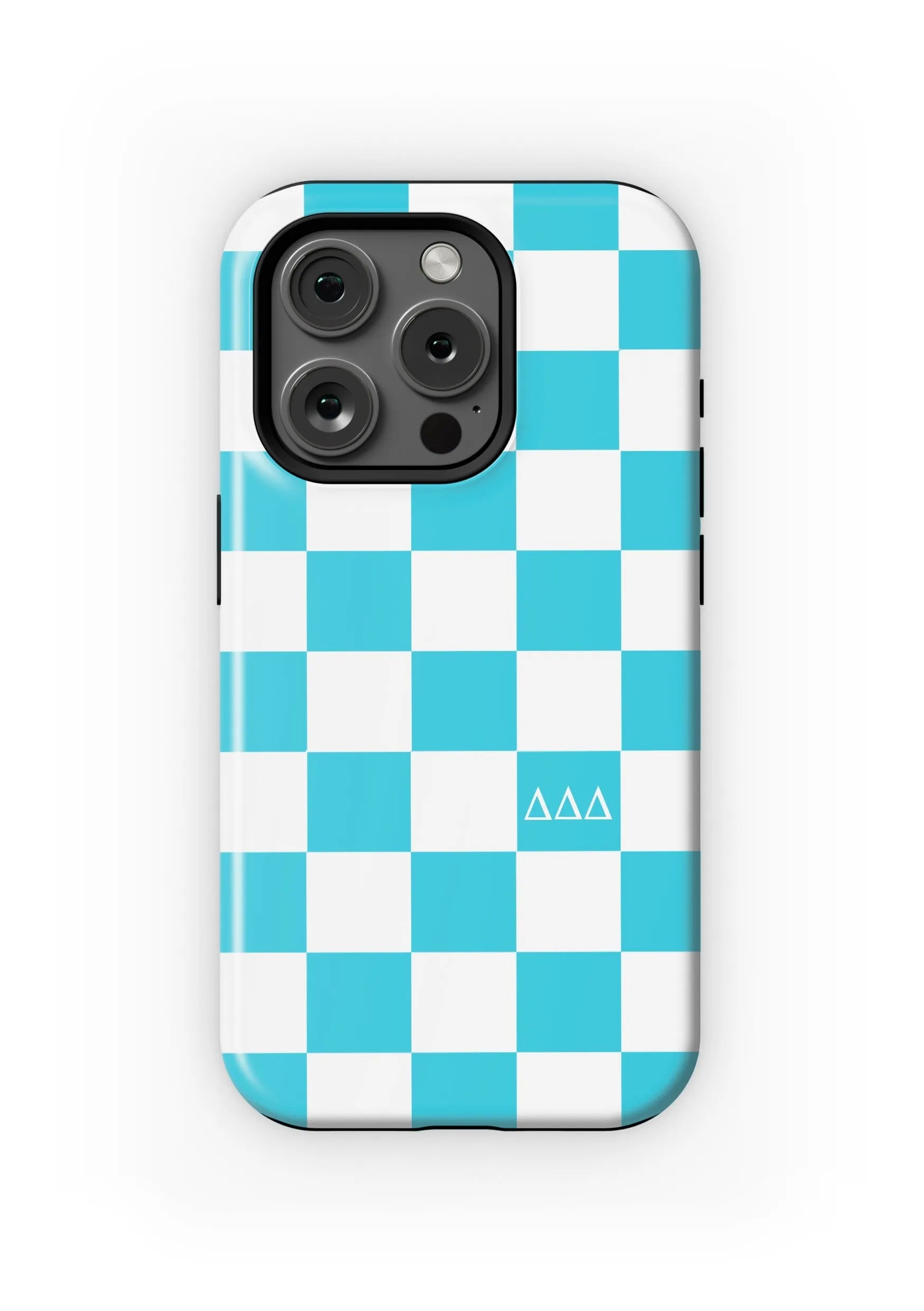 Tri Delta iPhone 16, 15, 14 Mobile Phone Case - Bright Blue Check Matte Mobile Phone Cases