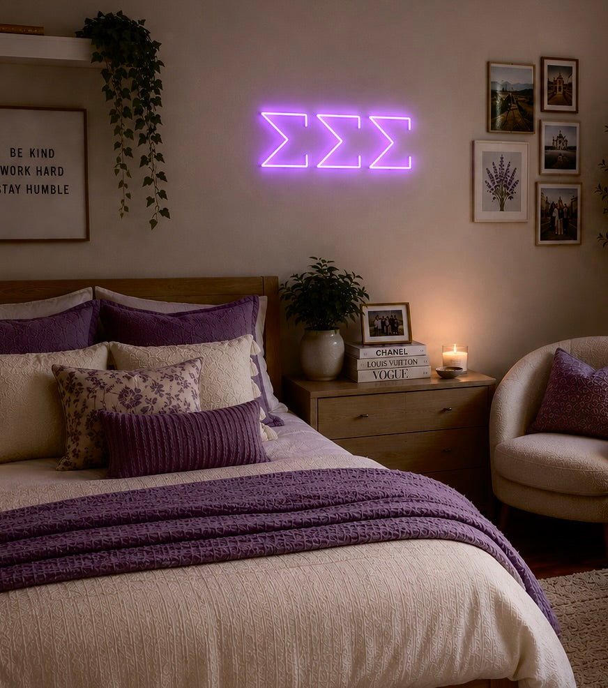Tri Sigma Greek Letters LED Neon Sign w/ Dimmer | Dorm Decor Wall Art