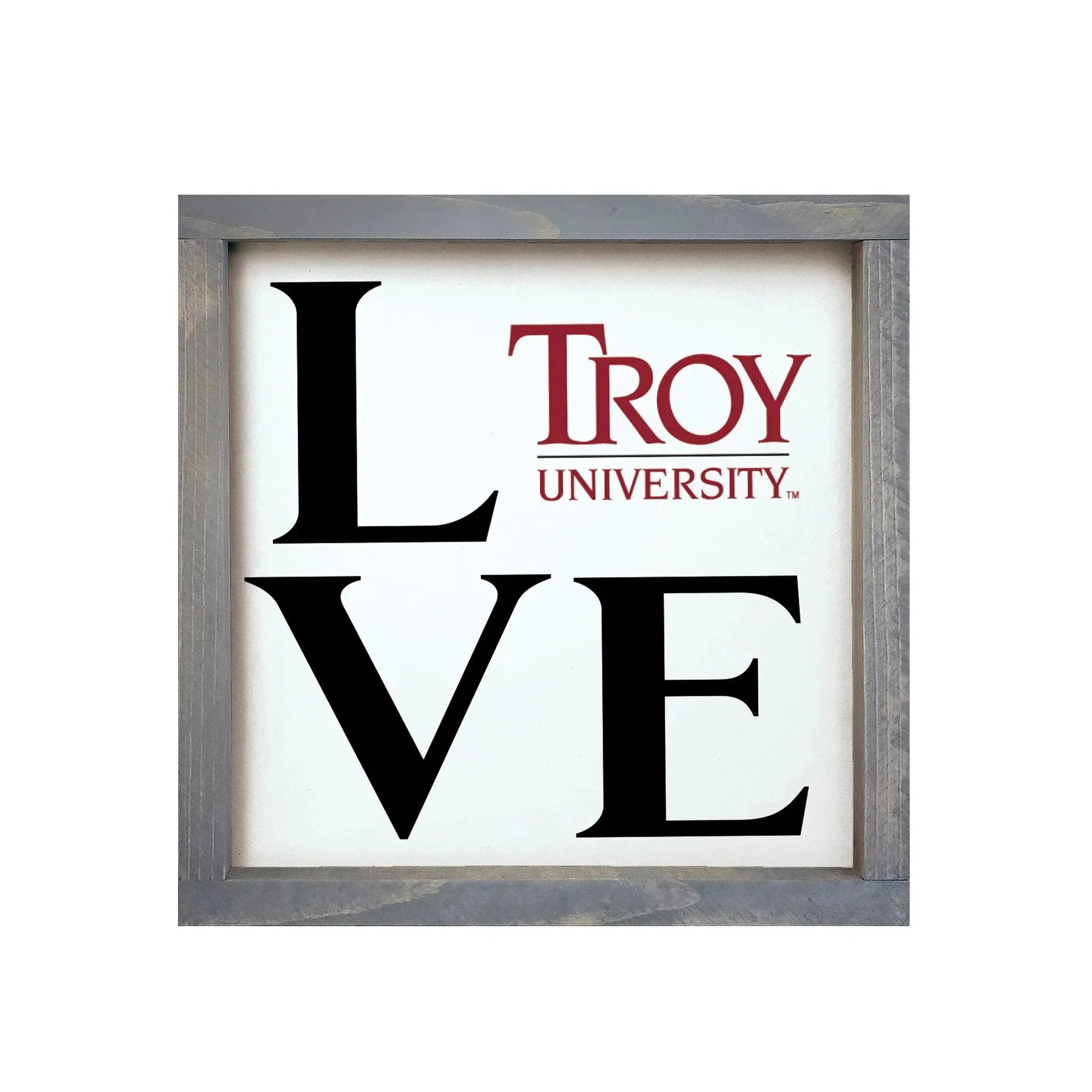 Troy University 12x12 Wood Framed Sign - "LOVE" Traditional Logo - 12"x12" Wall Art & Signs