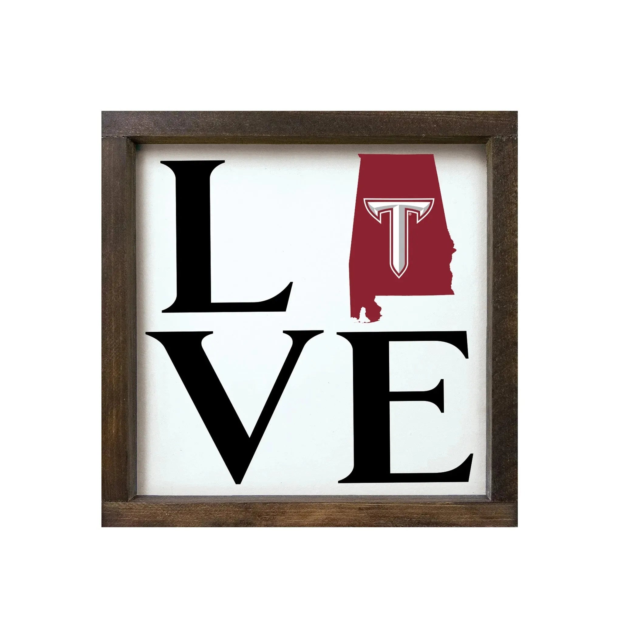 Troy University 12x12 Wood Framed Sign - "LOVE" State "T" Wall Art & Signs