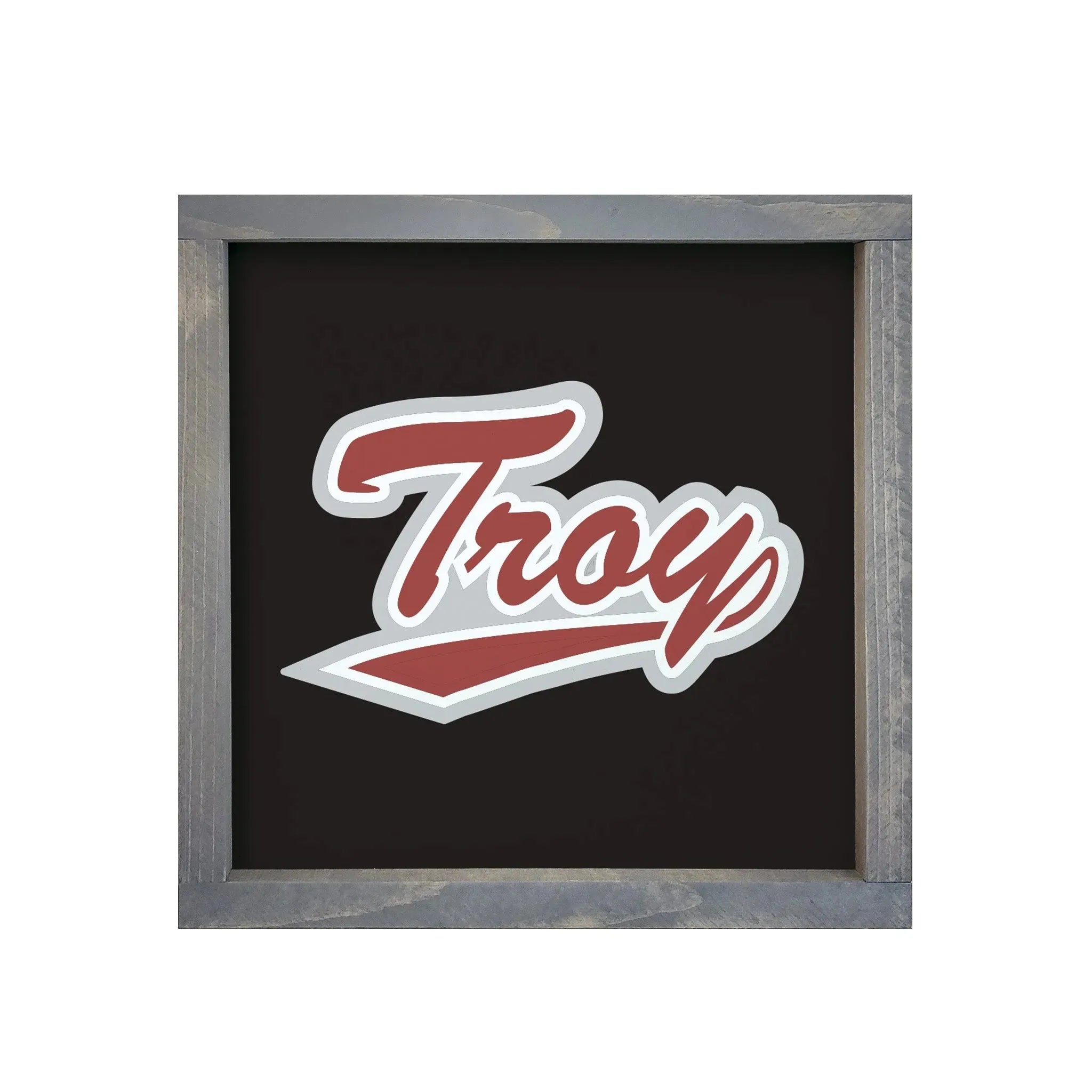 Troy University 12x12 Wood Framed Sign - Black Troy Script Wall Art & Signs