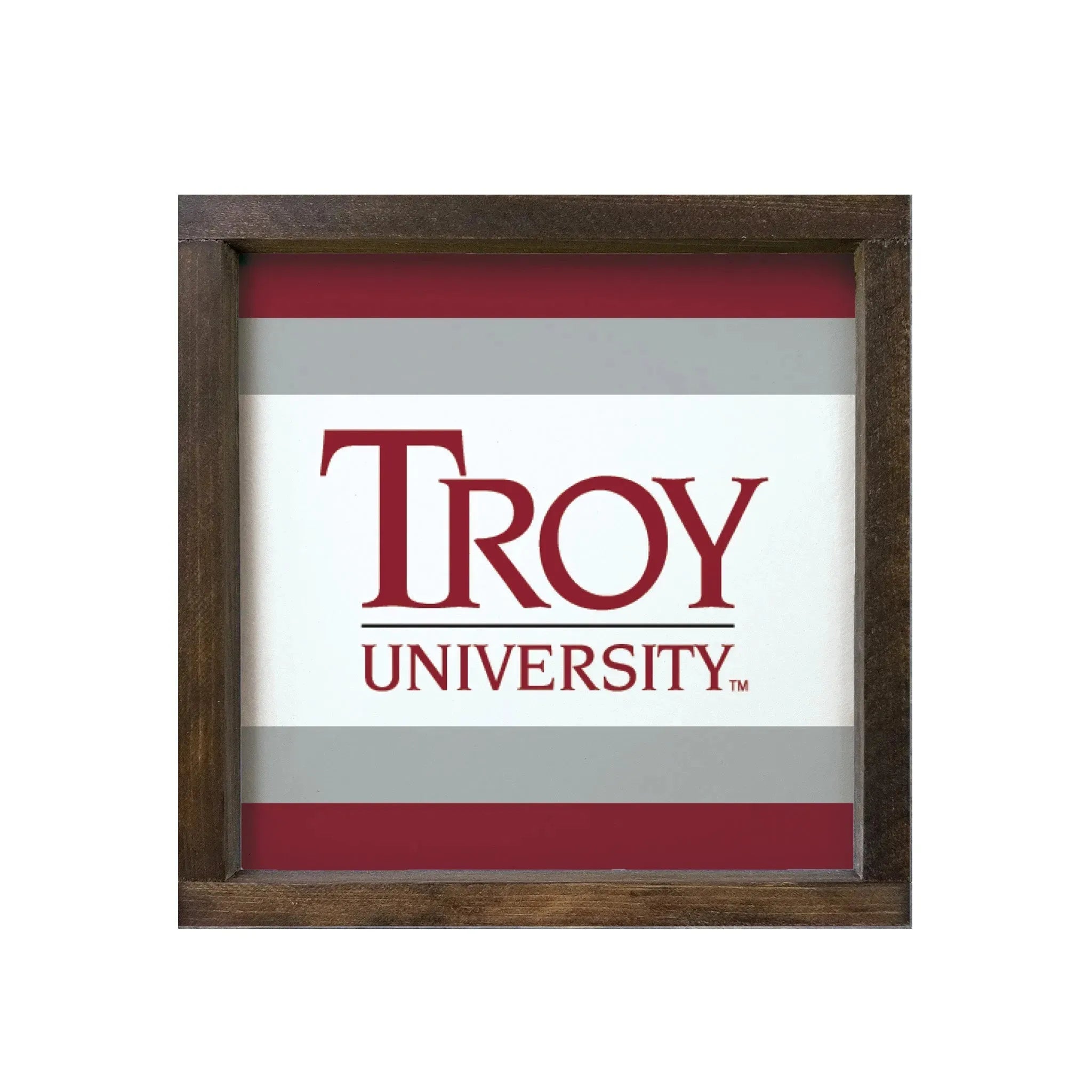 Troy University 12x12 Wood Framed Sign - Traditional Stripes Walnut Stain Wall Art & Signs