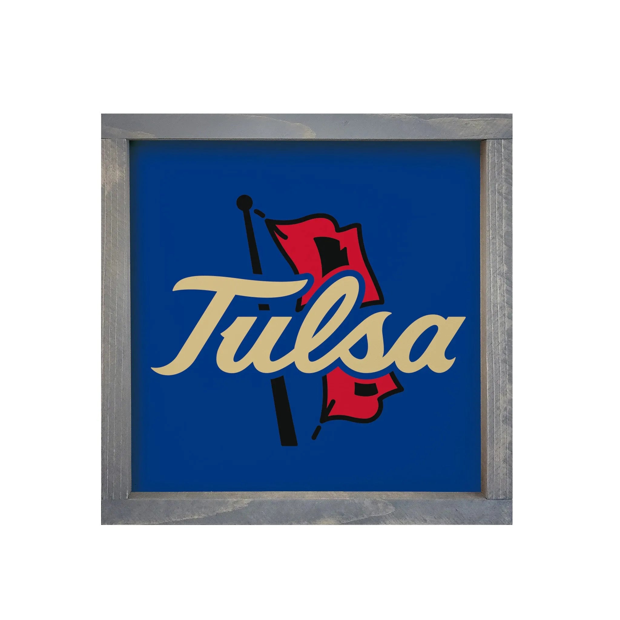 University of Tulsa Logo with Flag Wood Sign 12"x12" | Custom Gifts and Decor | official Merchandise | Festive Fit Home