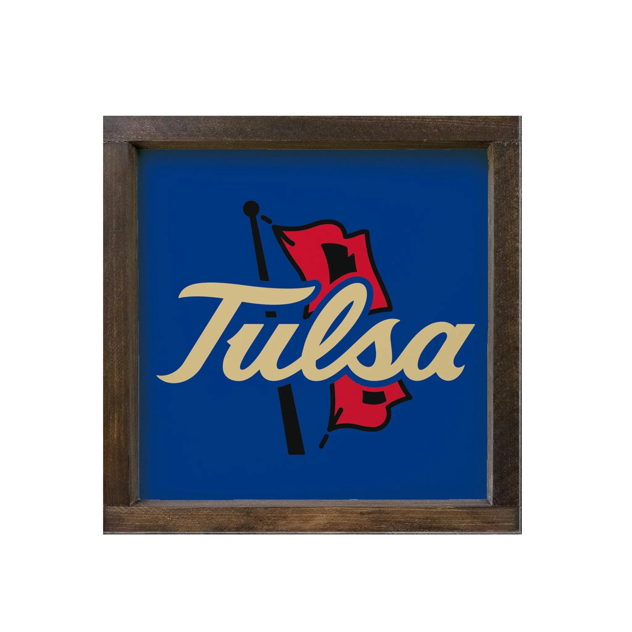 University of Tulsa Logo with Flag Wood Sign 12"x12" | Custom Gifts and Decor | official Merchandise | Festive Fit Home