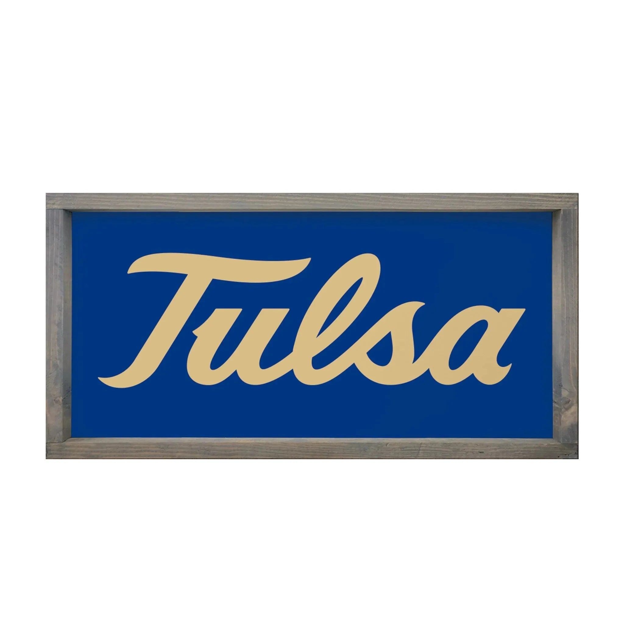 University of Tulsa Large 12x24 Wood Framed Sign - Blue Weathered Gray Wall Art & Signs