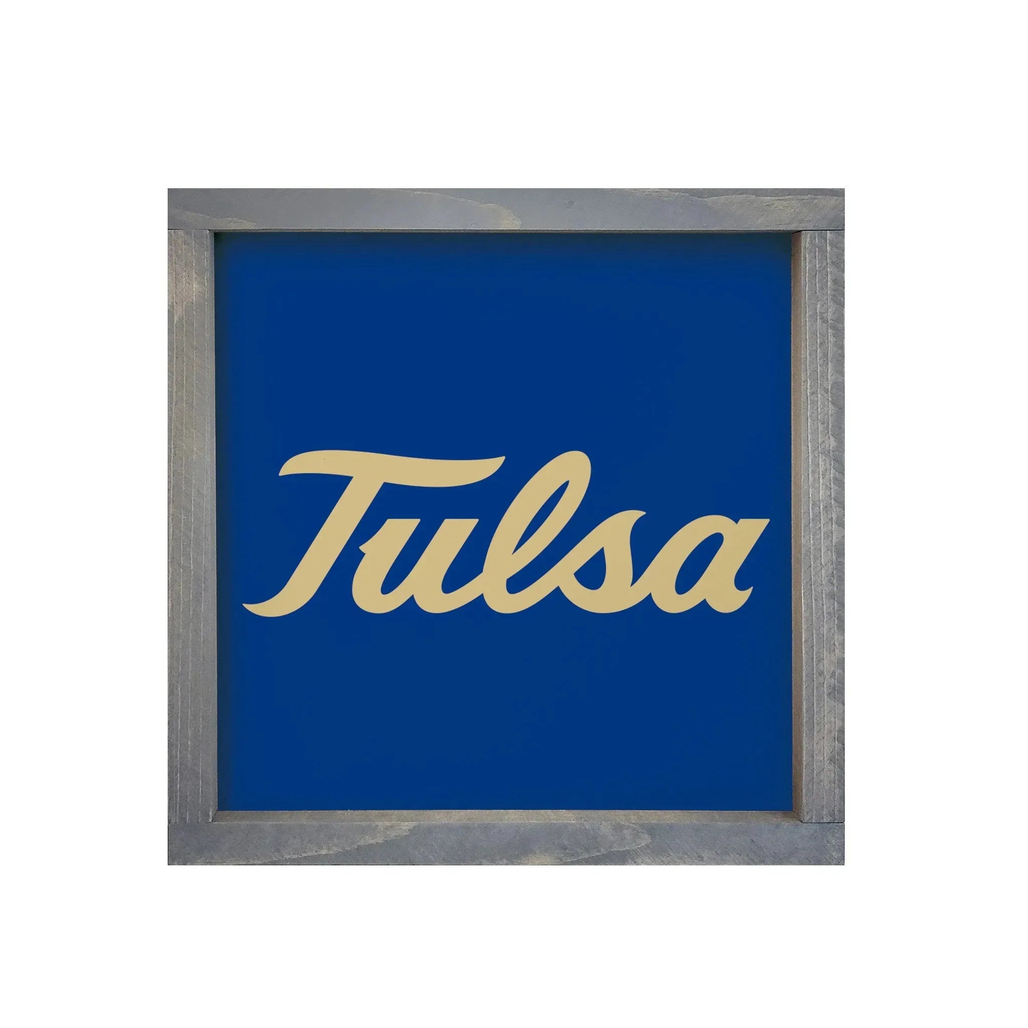 University of Tulsa 12x12 Wood Framed Sign - Blue Script Wall Art & Signs