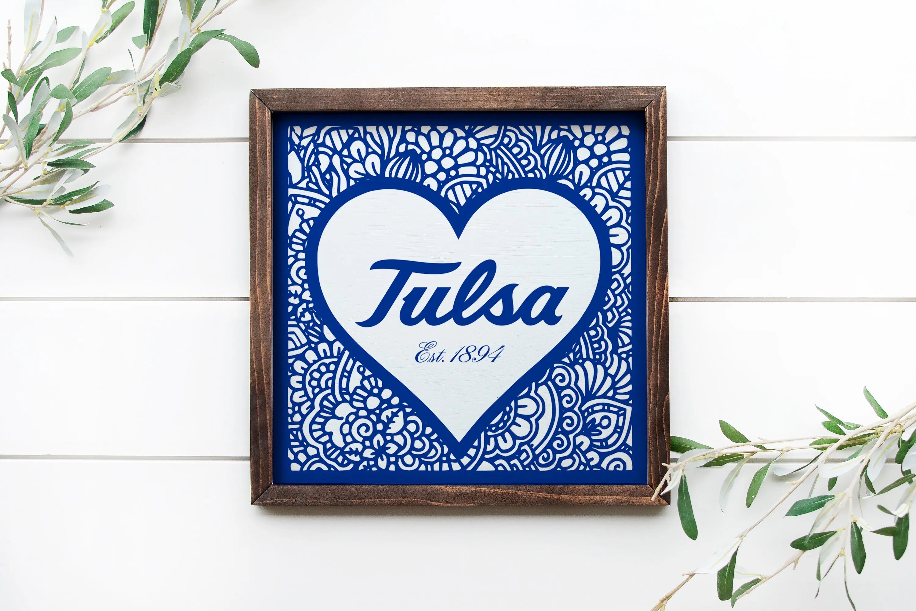 University of Tulsa Wood Sign Mandala Heart | Official Merchandise | Custom Gifts | Festive Fit Home