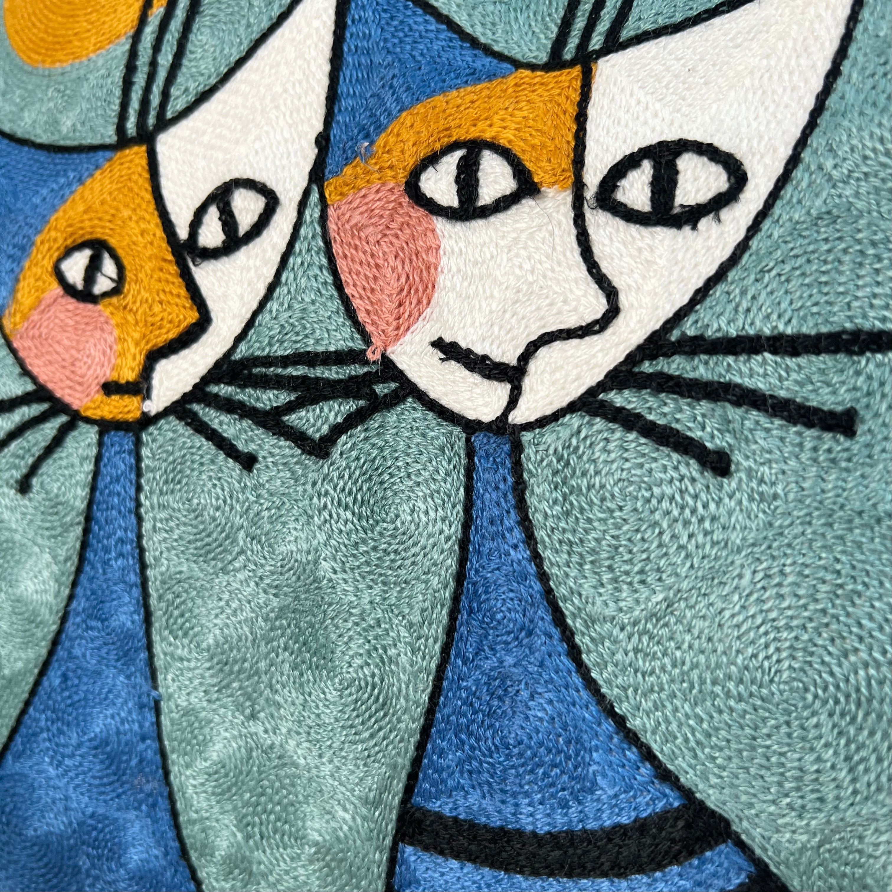 Twin Siamese Cats Embroidered Pillow Cover | Abstract Dorm Decor