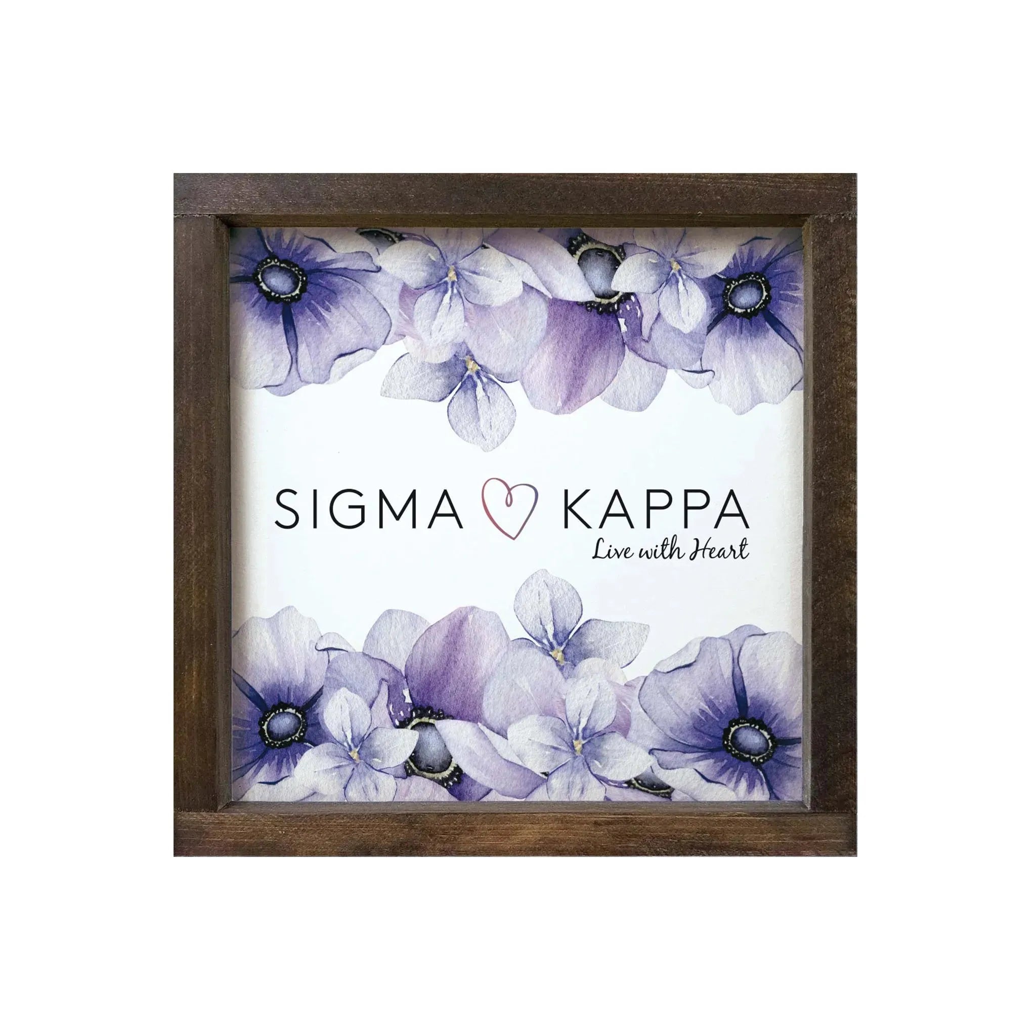 Sigma Kappa 12x12 Wood Framed Sign - Violets Walnut Stain Wall Art & Signs
