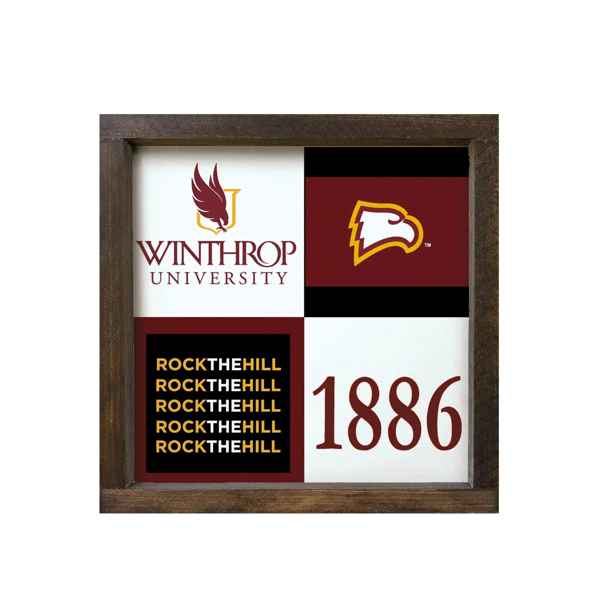 Winthrop University 12x12.Wood Framed Sign - Classic Color Block Wall Art & Signs