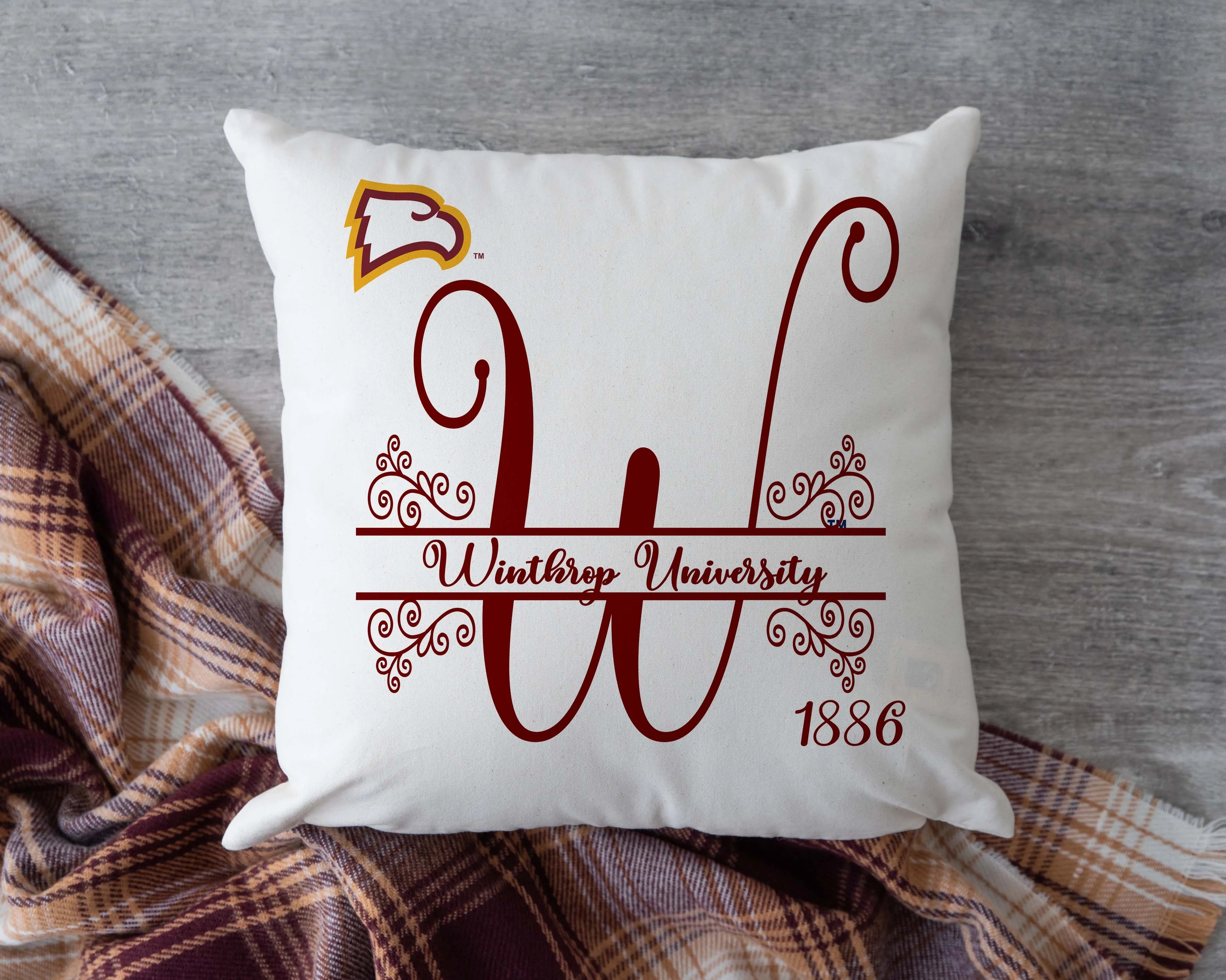 Winthrop University Monogram Pillow Cover 18" | Custom Gifts and Decor | Festive Fit Home