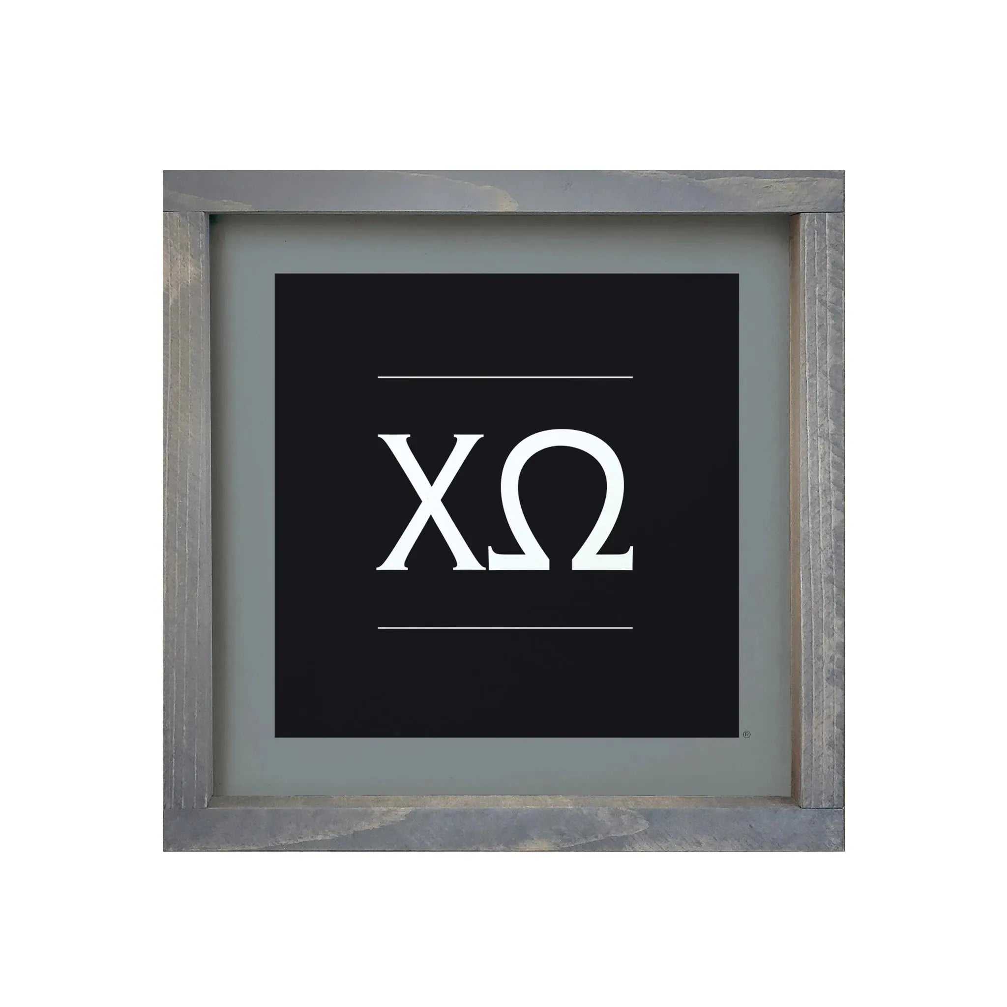 Chi Omega 12x12 Traditional Wood Framed Sign - Greek Letters - Black/ Gray Weathered Gray Wall Art & Signs