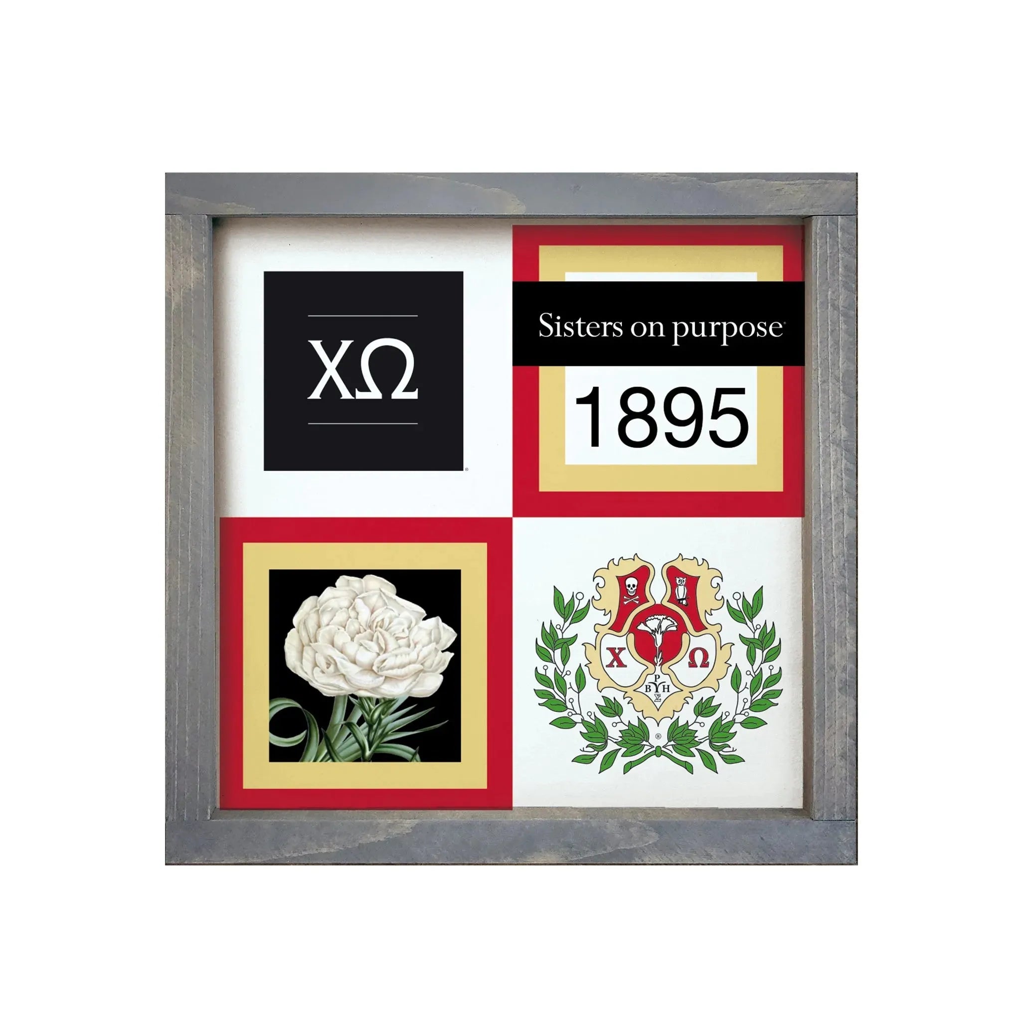 Chi Omega 12x12 Wood Framed Sign Classic Color Block Weathered Gray Wall Art & Signs