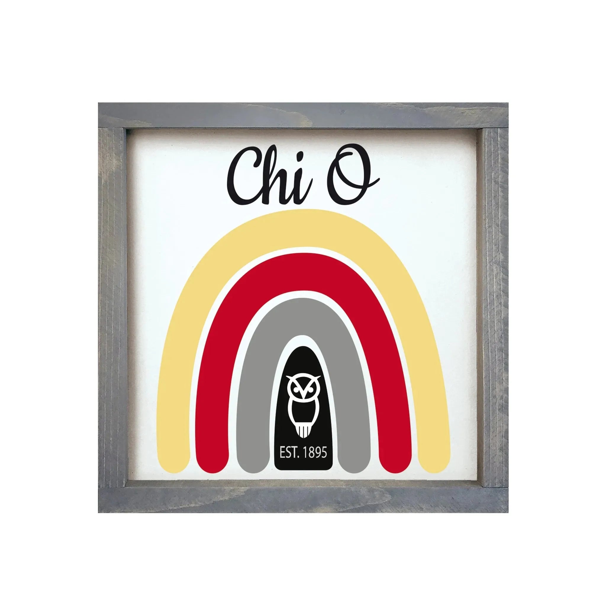 Chi O 12x12 Wood Framed Sign - Rainbow Weathered Gray Wall Art & Signs