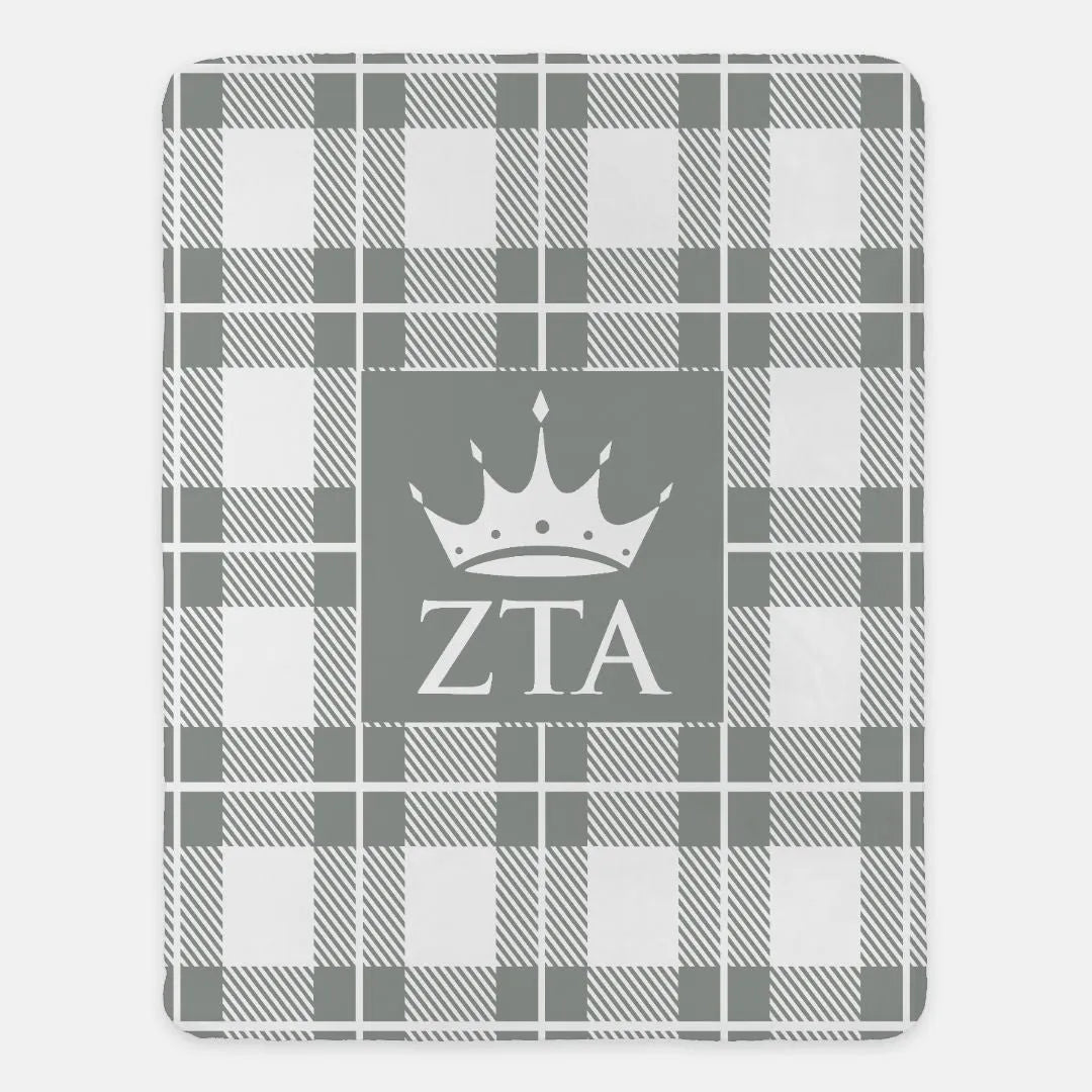 Zeta Tau Alpha Plaid Sherpa Blanket - 60"x80" | Official Gift Shop | Dorm Decor | Festive Fit Home