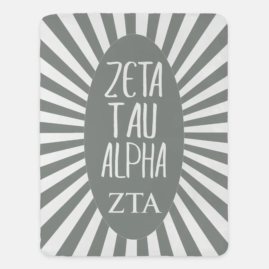 Zeta Tau Alpha XL 60x80 Starburst Sherpa Blanket Gray Throw Blankets