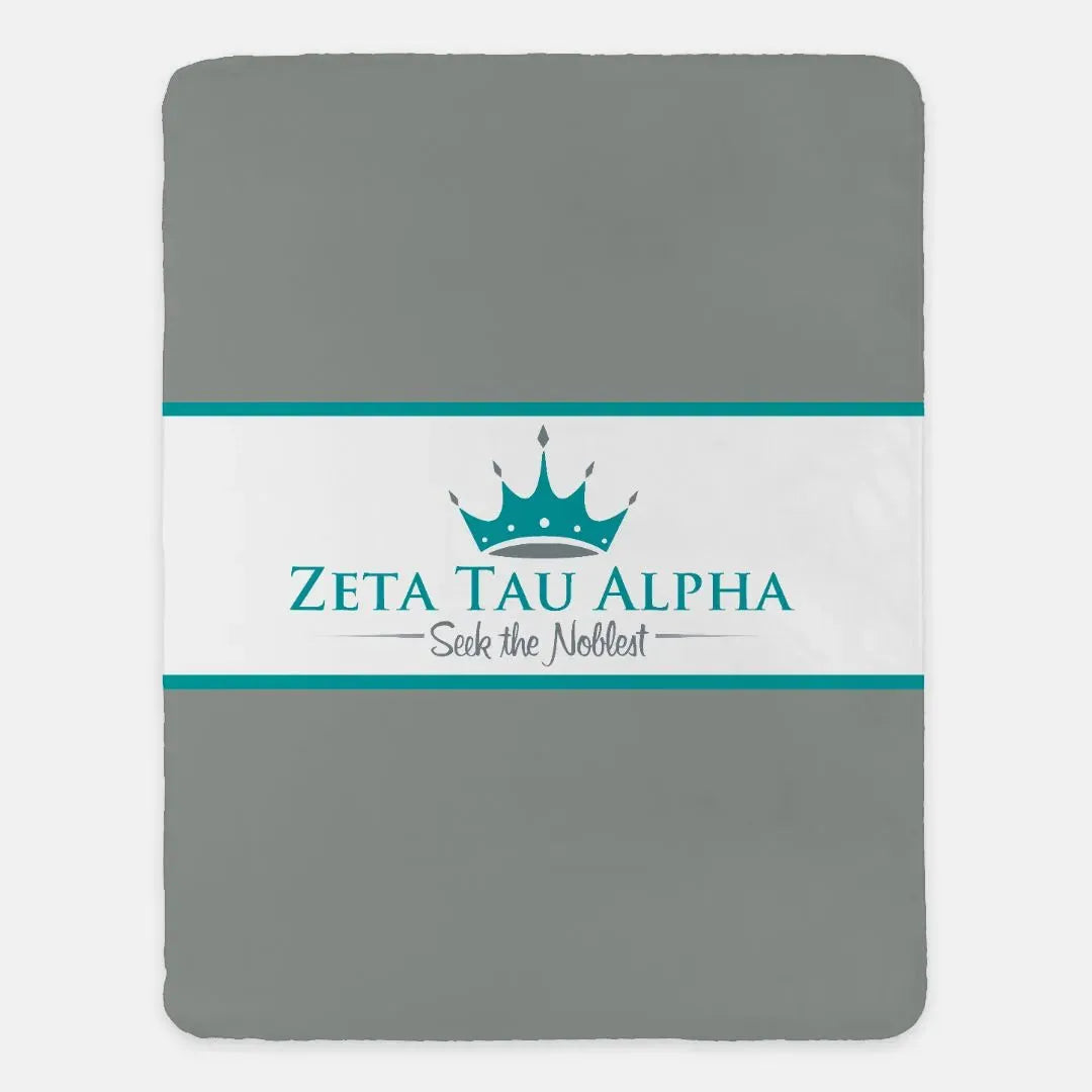 Zeta Tau Alpha XL 60x80 Blanket - Traditional Center Band Gray Throw Blankets