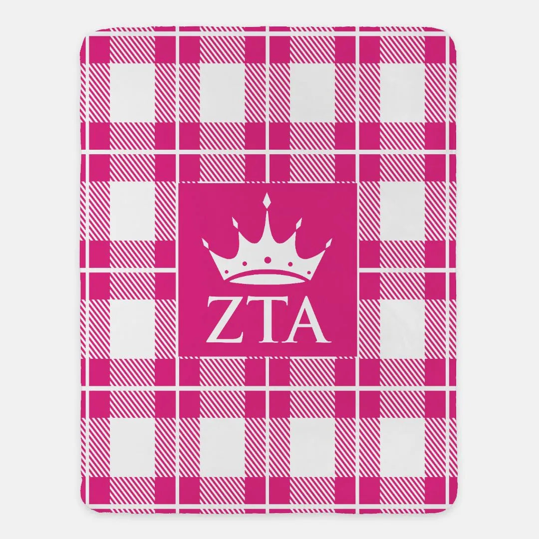 Zeta Tau Alpha Plaid Sherpa Blanket - 60"x80" | Official Gift Shop | Dorm Decor | Festive Fit Home